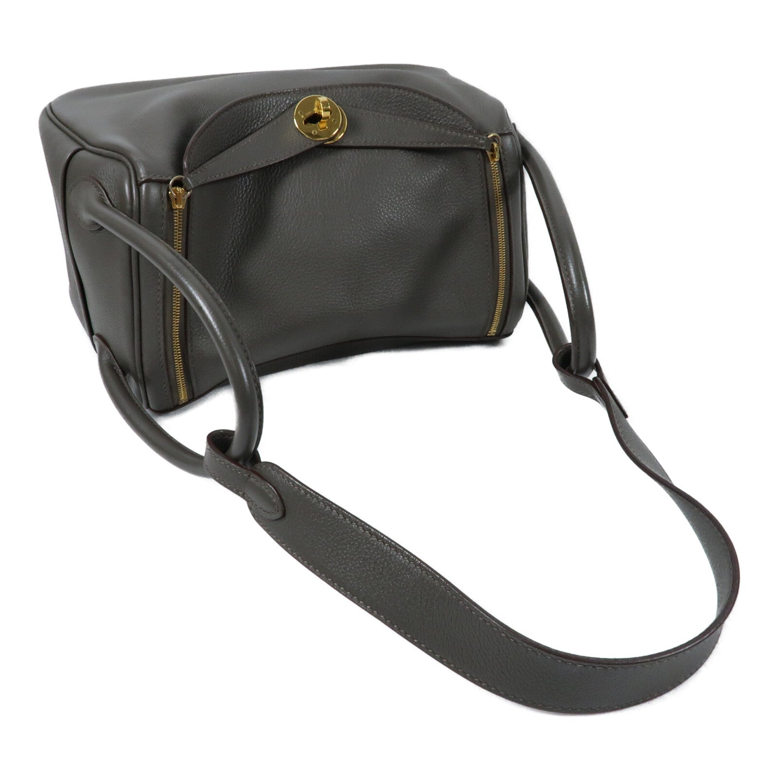 HERMES Evercolor皮革Lindy 26金扣手挽肩背兩用袋Etain