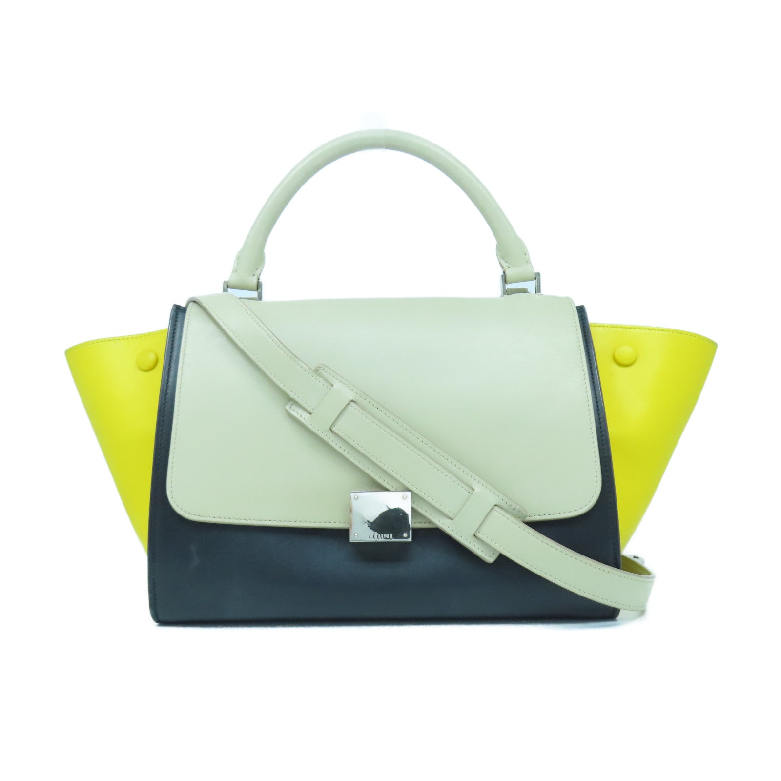 CELINE 【激減優惠】牛皮皮革Celine Tapeze銀扣手挽肩背兩用袋米色/黃色/黑色
