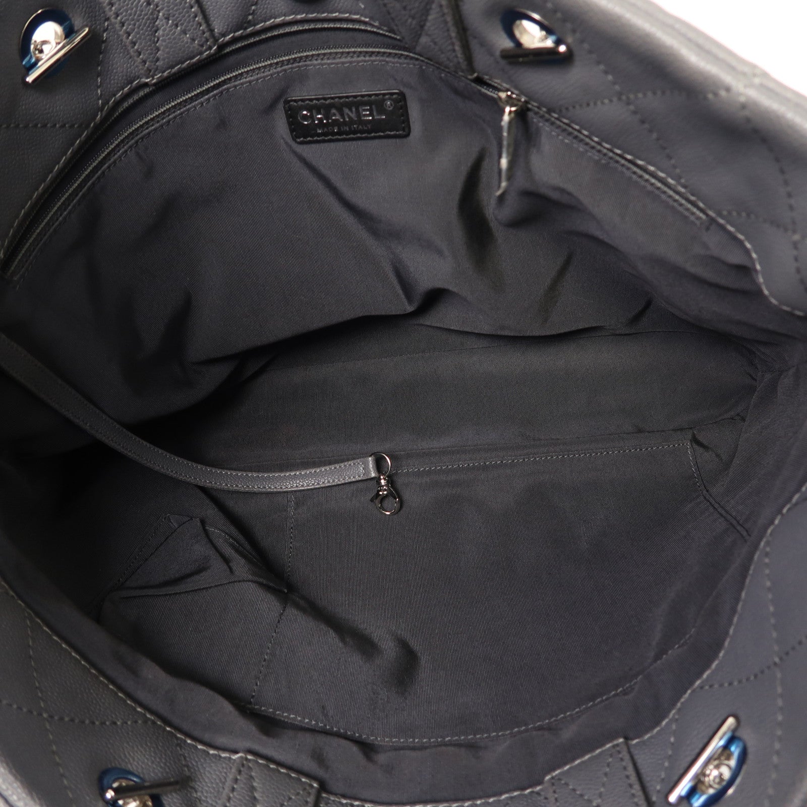 CHANEL 菱格牛皮皮革Tote Bag銀扣手挽肩背兩用袋灰色