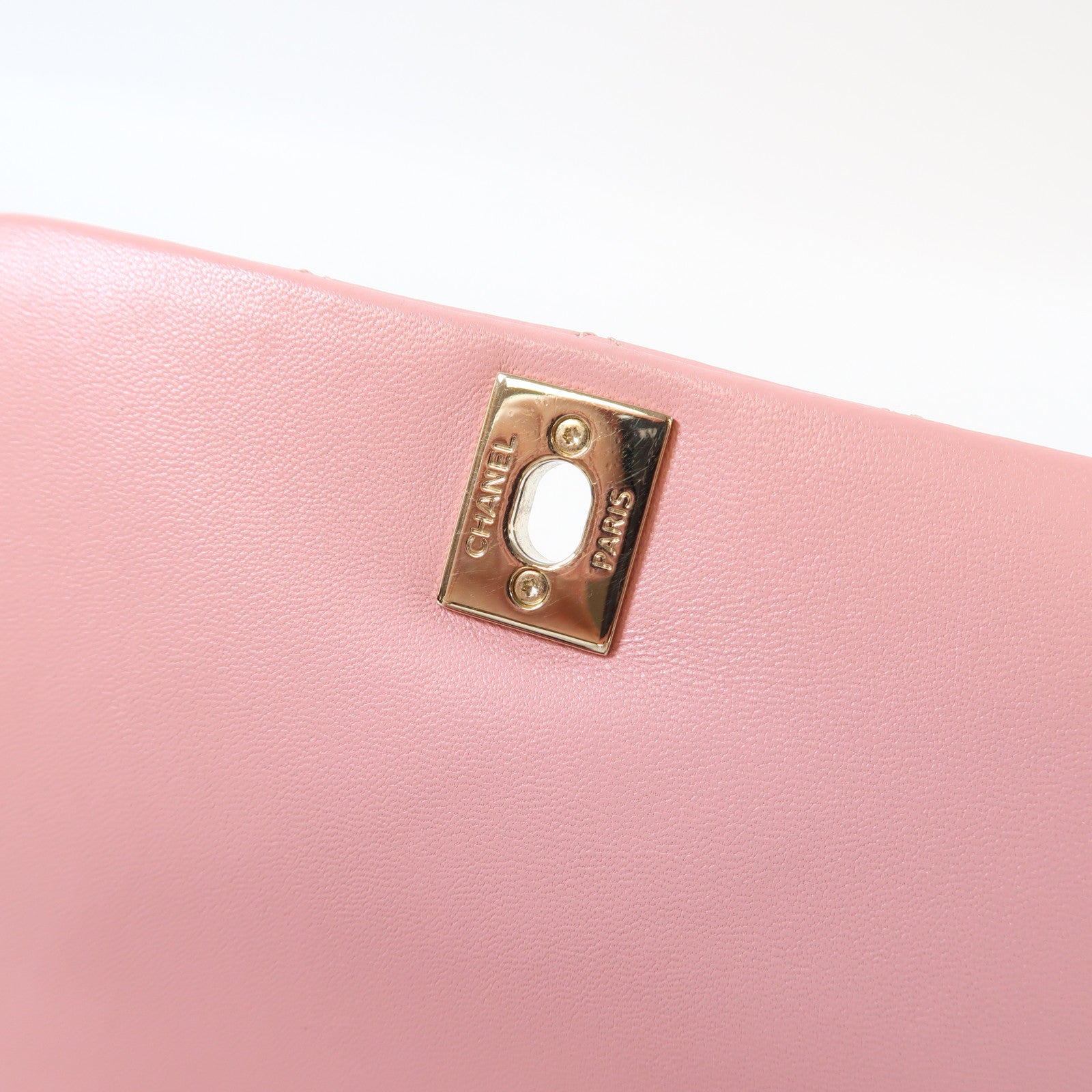CHANEL 菱格羊皮皮革Mini Flap Bag金扣手挽肩背兩用袋粉紅色