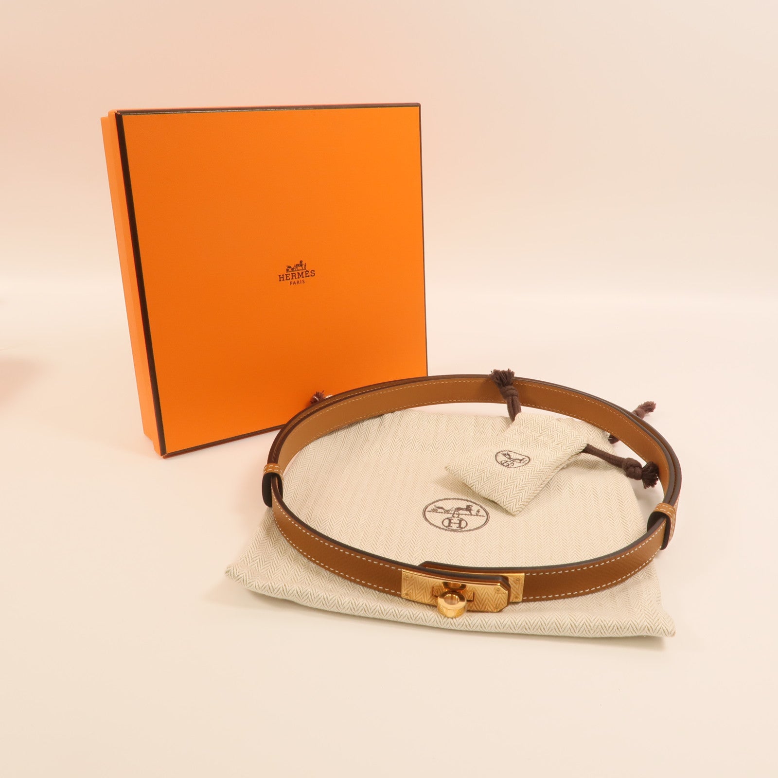HERMES Epsom皮革Kelly 18 Belt金扣皮帶Gold