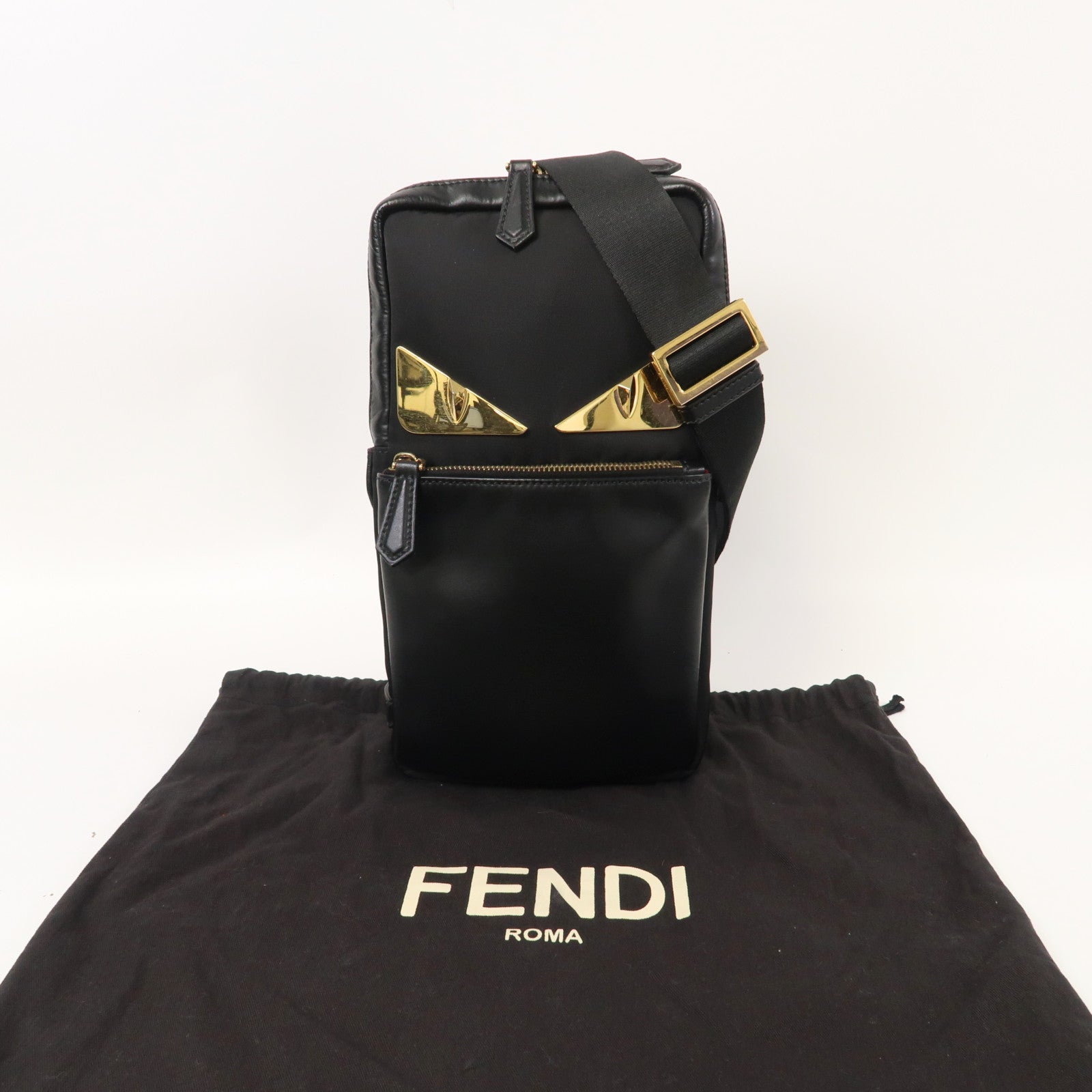 FENDI 牛皮皮革Monster Baggy Body Bag金扣腰包黑色