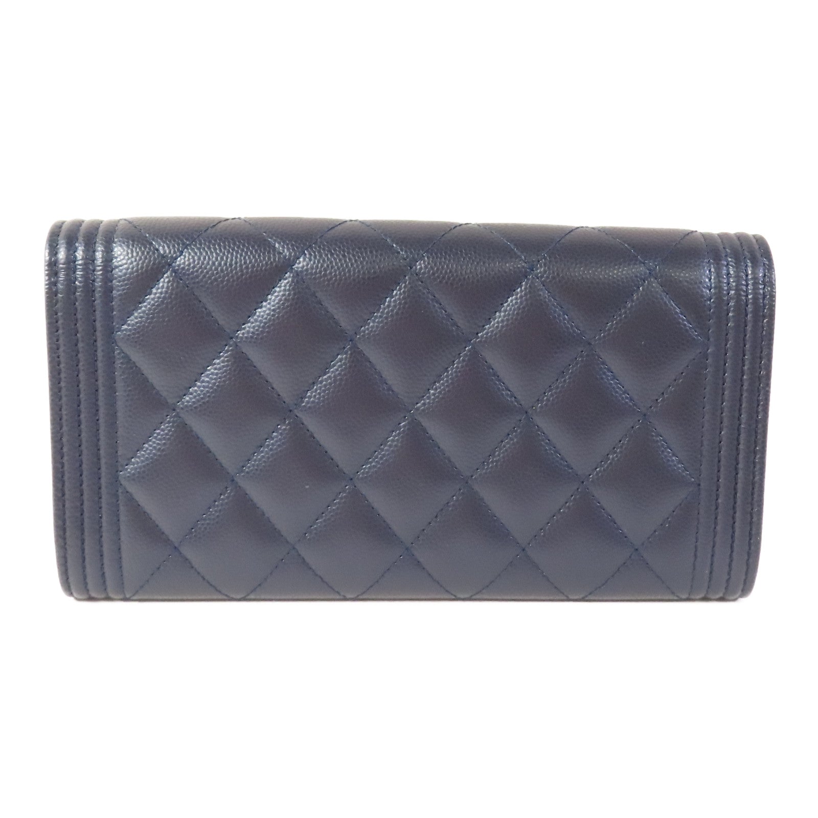 CHANEL Blue Boy Long Wallet Caviar Leather Blue