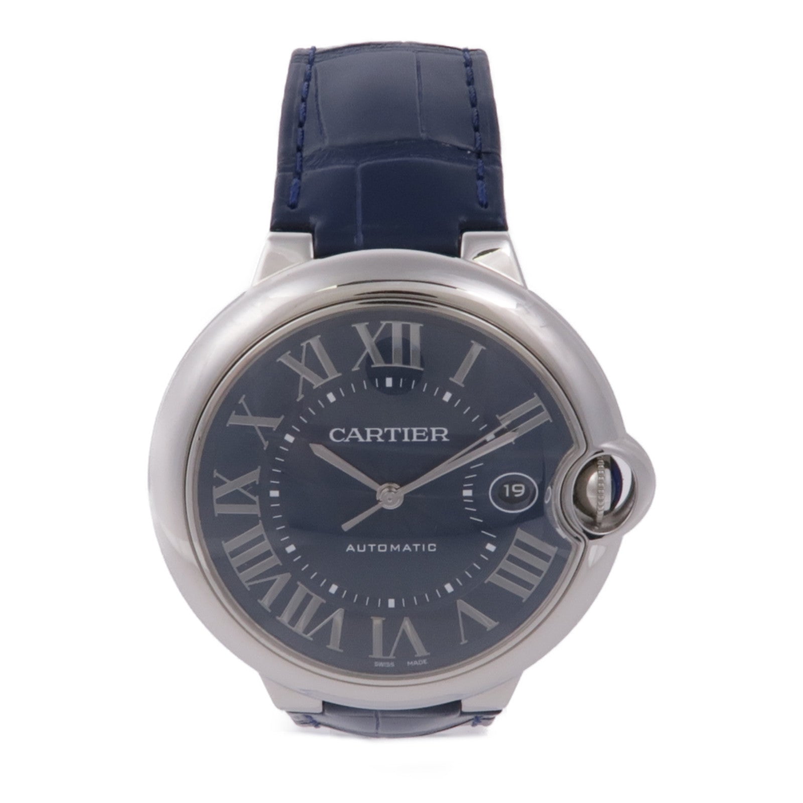 CARTIER Ballon Blue不鏽鋼/皮革/手錶自動機芯