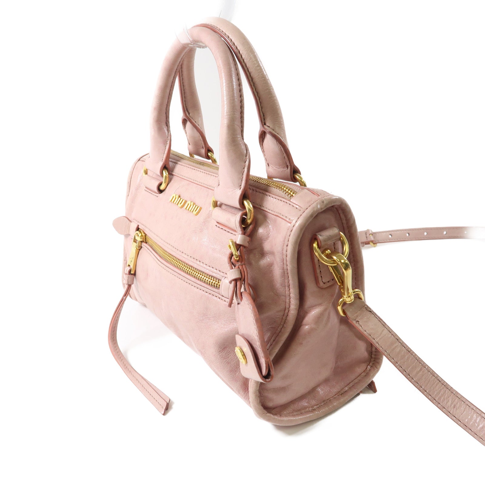 Miu Miu 牛皮皮革2 Way Shoulder金扣手挽肩背兩用袋粉紅色