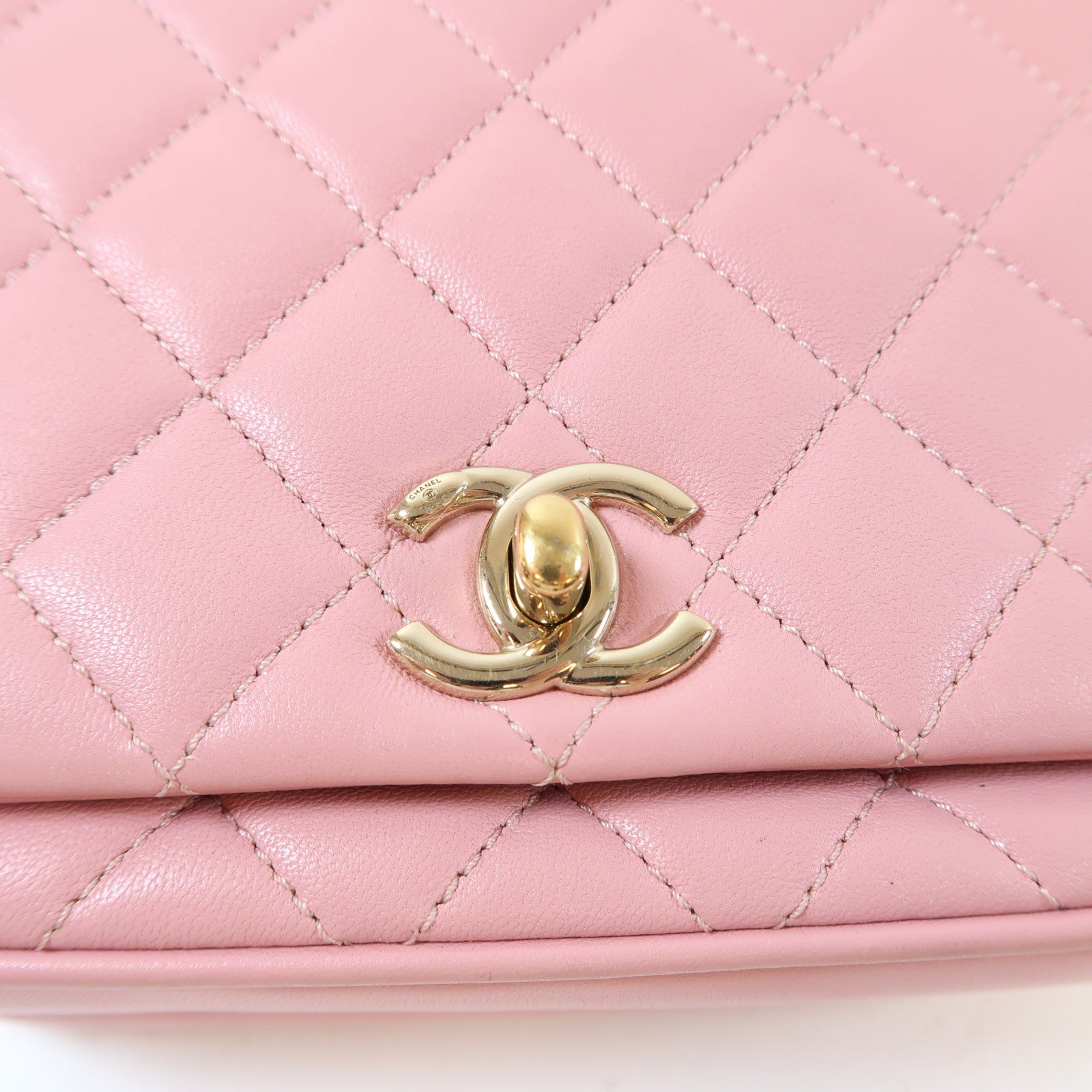 CHANEL 菱格羊皮皮革Mini Flap Bag金扣手挽肩背兩用袋粉紅色
