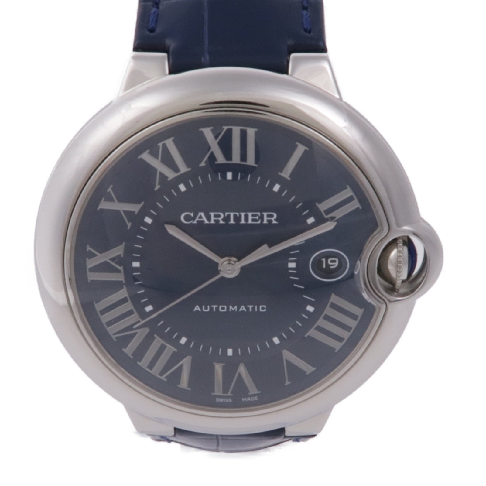 CARTIER Ballon Blue不鏽鋼/皮革/手錶自動機芯