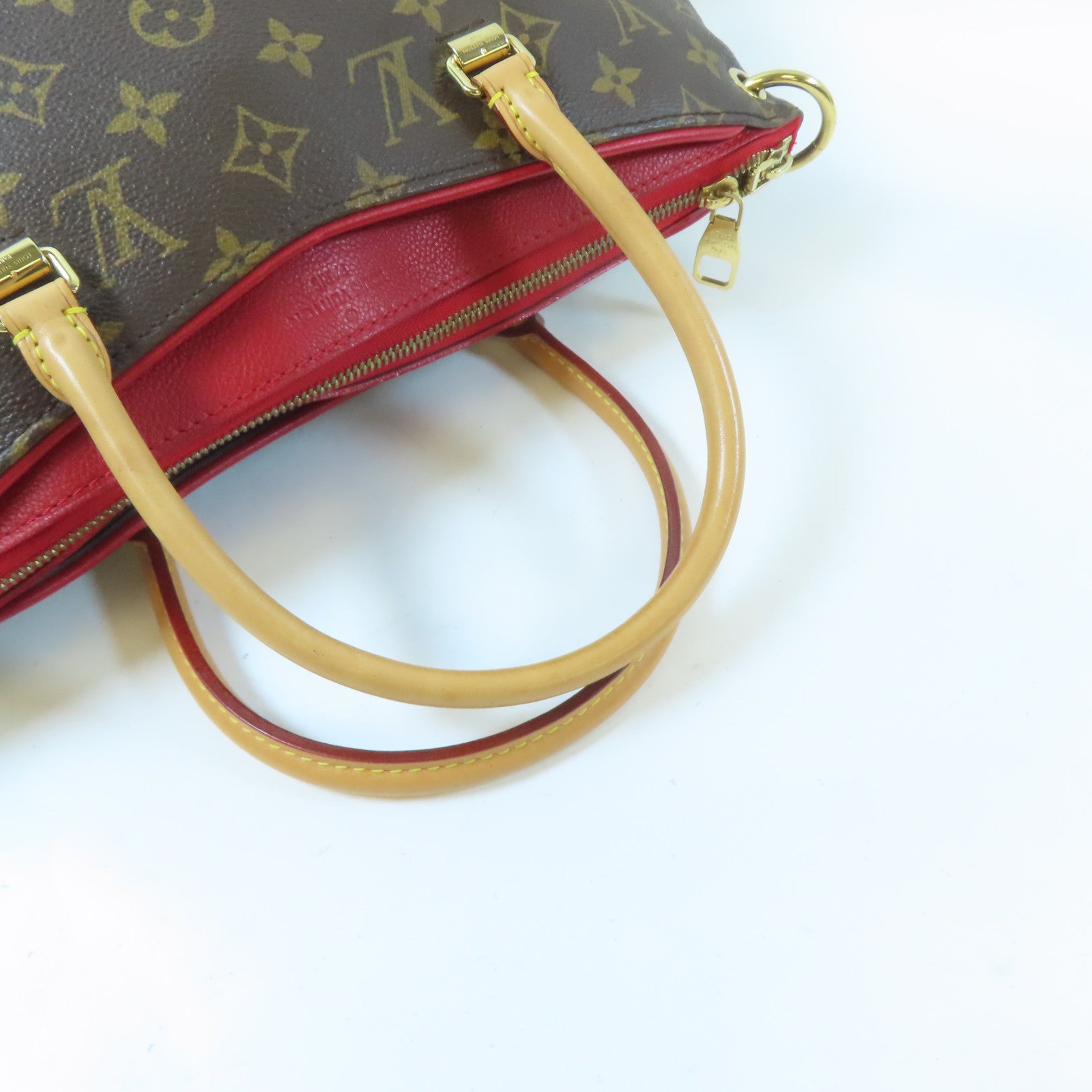 LOUIS VUITTON Monogram Pallas MM金扣手挽肩背兩用袋啡色/紅色