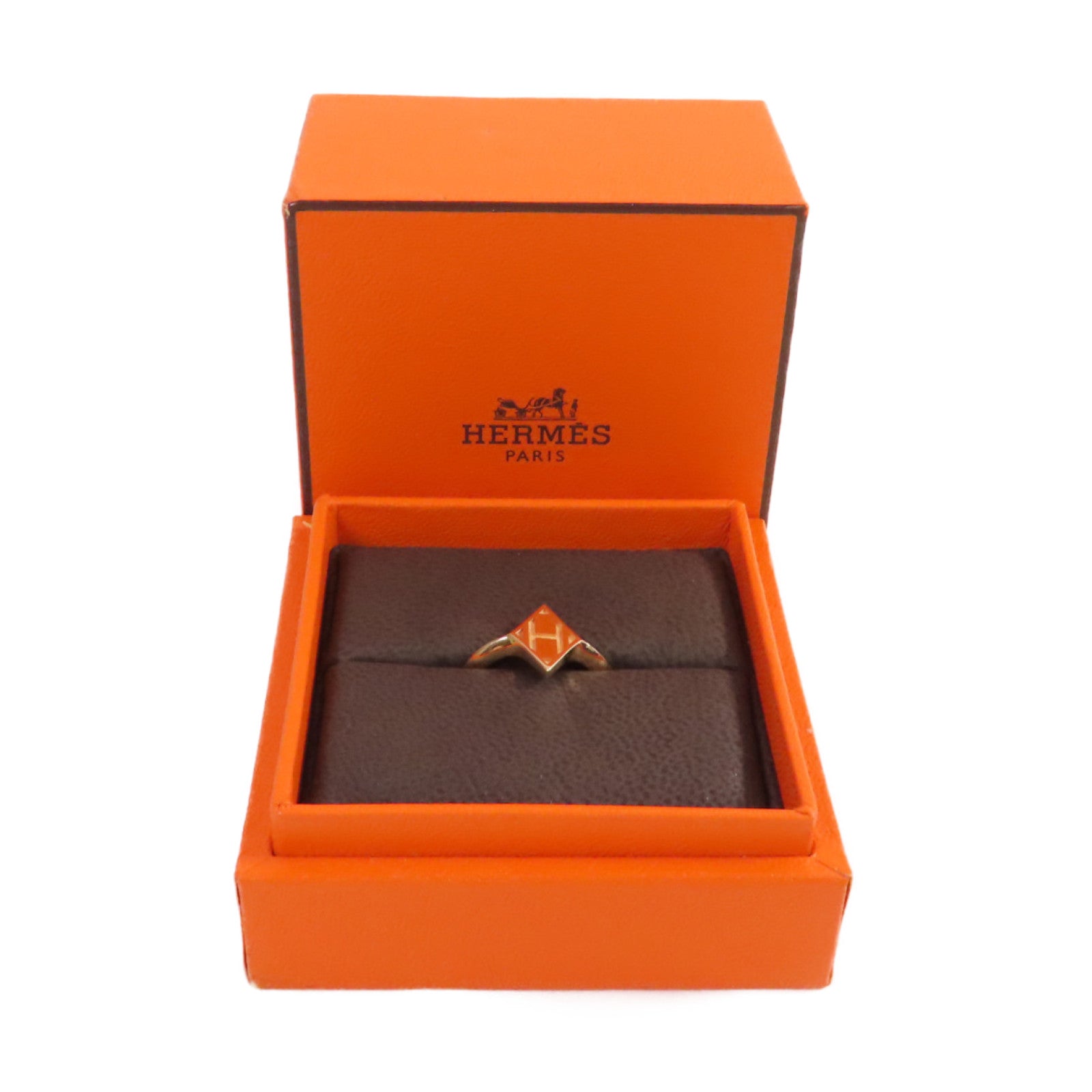HERMES 18K黃金Gambade H Ring戒指#51/US#5.5