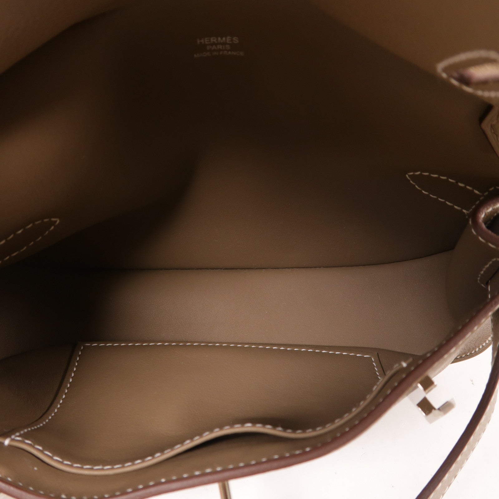 HERMES 【激減優惠】Evercolor皮革Mini Jypsiere銀扣肩背袋Etoupe