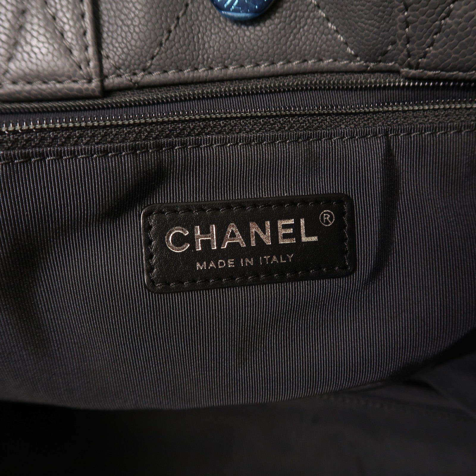 CHANEL 菱格牛皮皮革Tote Bag銀扣手挽肩背兩用袋灰色