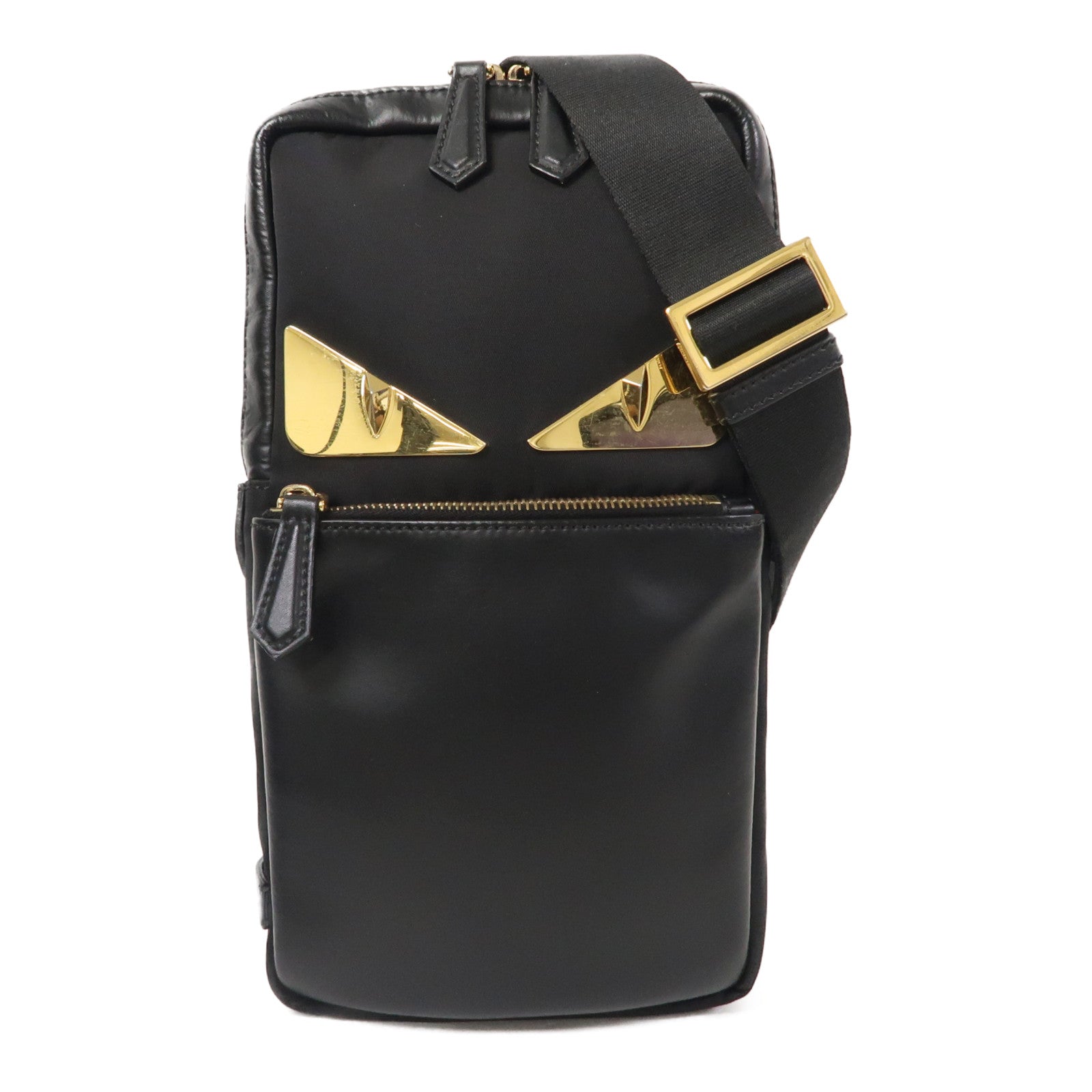 FENDI 牛皮皮革Monster Baggy Body Bag金扣腰包黑色