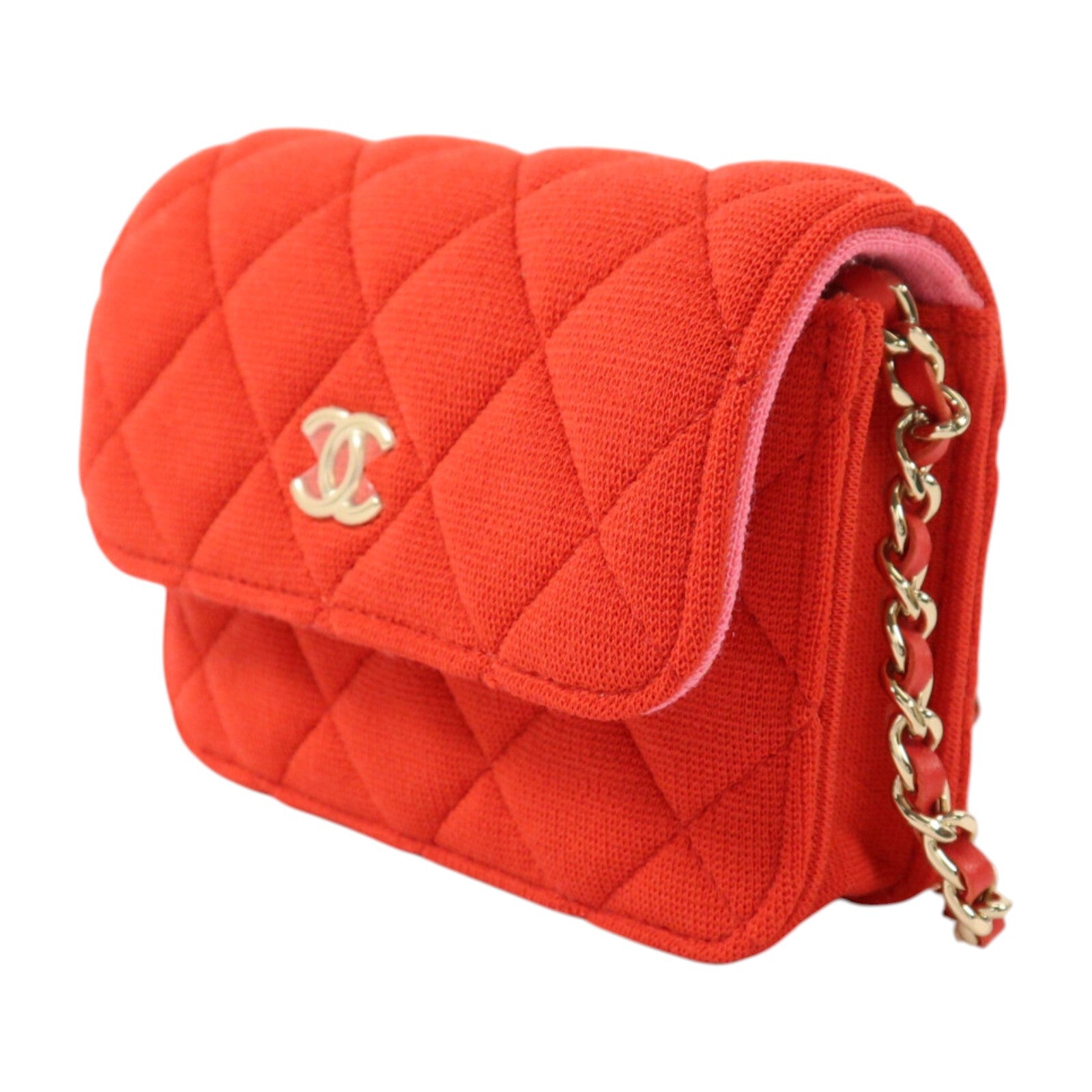 CHANEL 棉質Mini Flap Clutch With Chain金扣鏈帶肩背袋