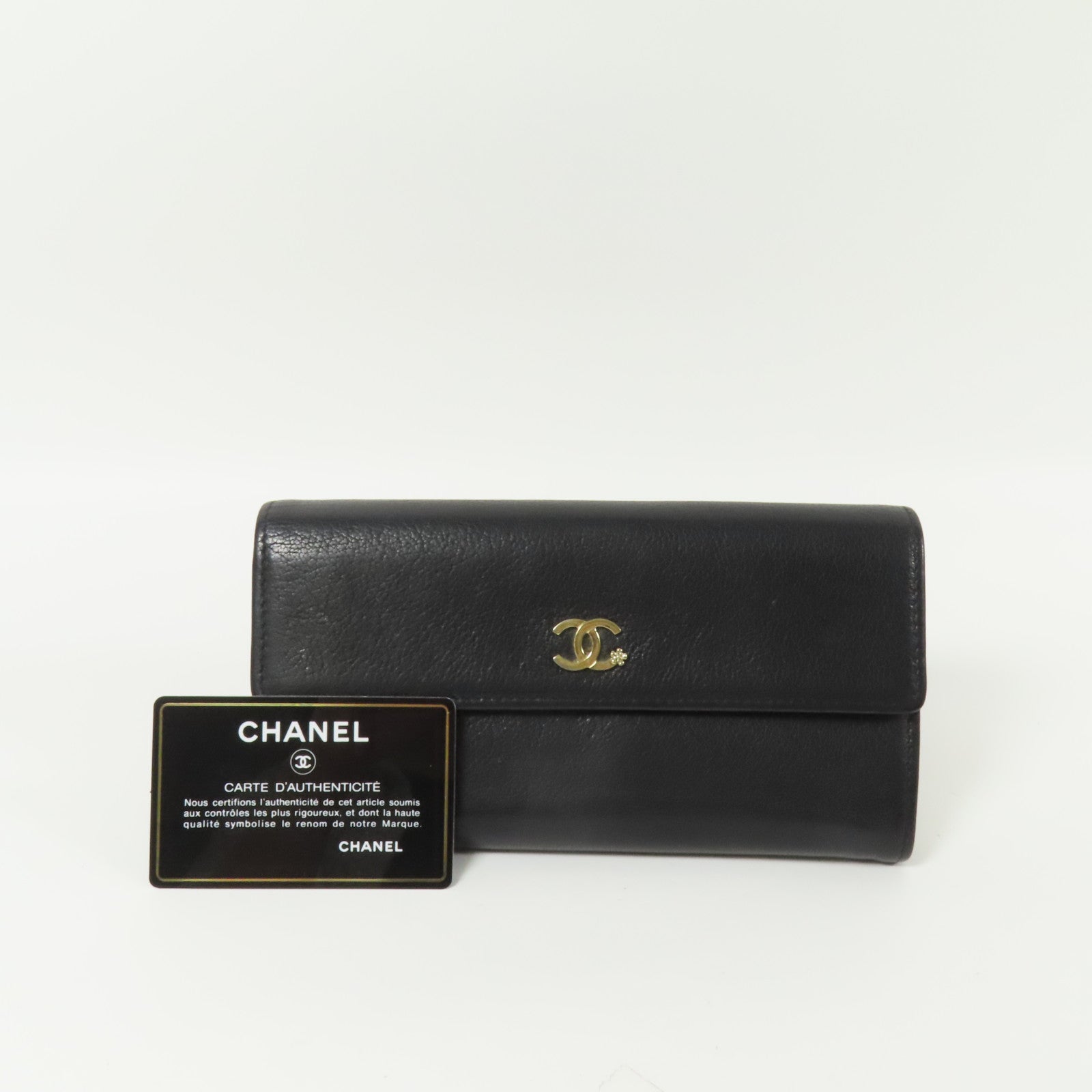 CHANEL 牛皮皮革Long Wallet金扣長錢包