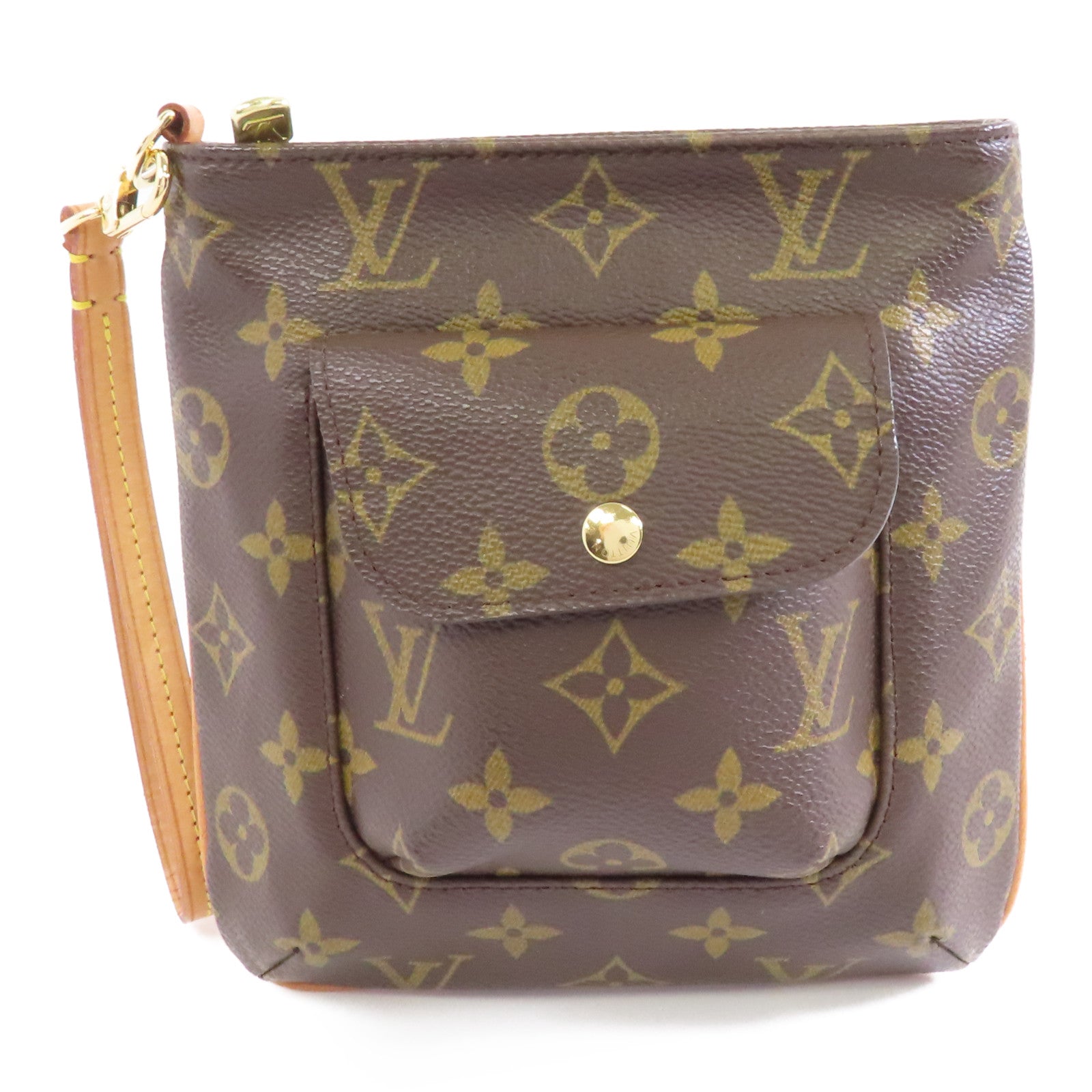 LOUIS VUITTON Monogram Partition金扣手拿包啡色