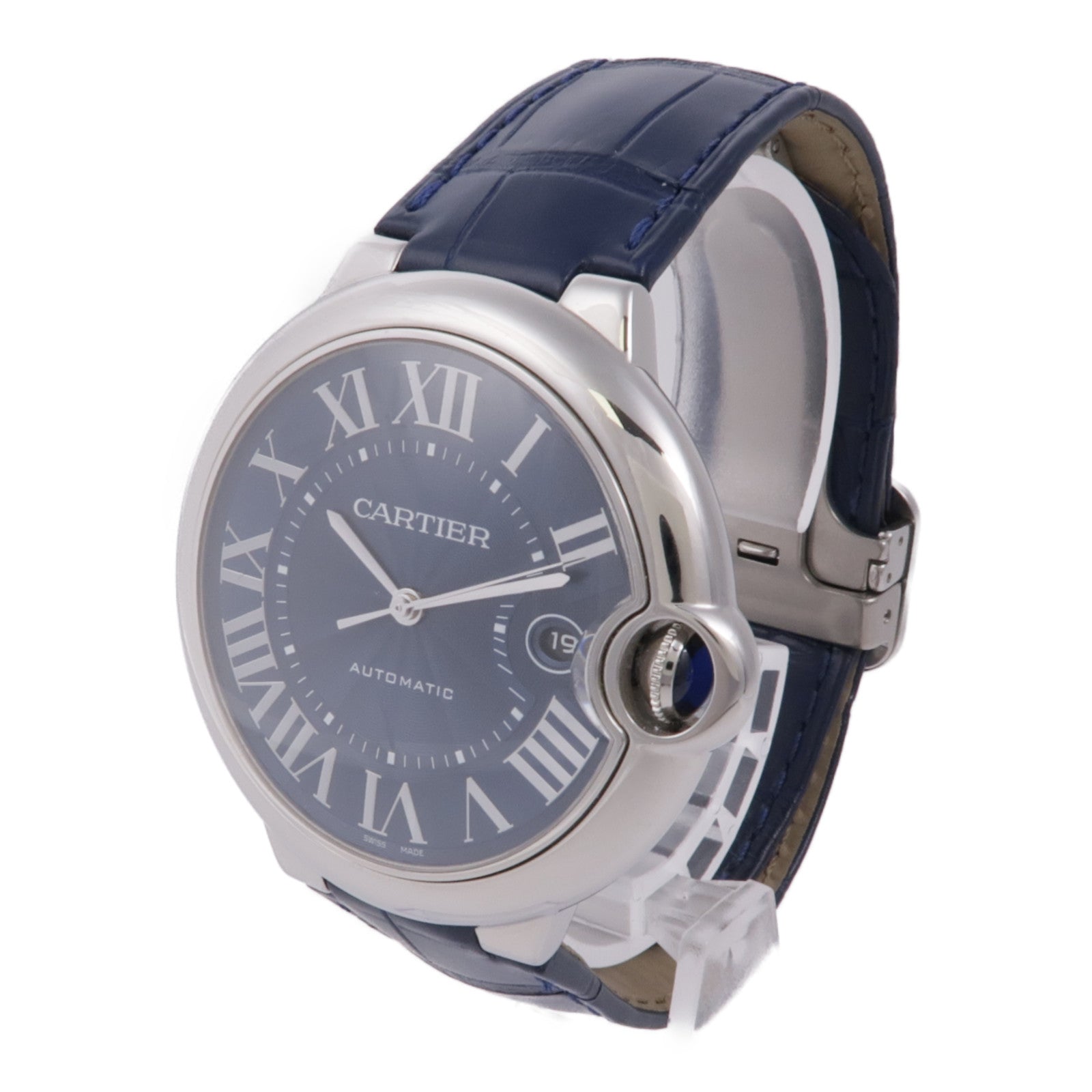 CARTIER Ballon Blue不鏽鋼/皮革/手錶自動機芯
