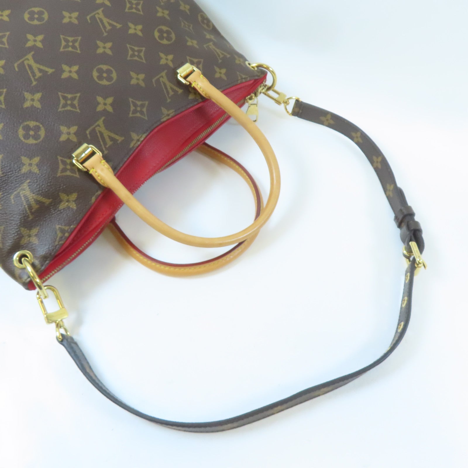 LOUIS VUITTON Monogram Pallas MM金扣手挽肩背兩用袋啡色/紅色