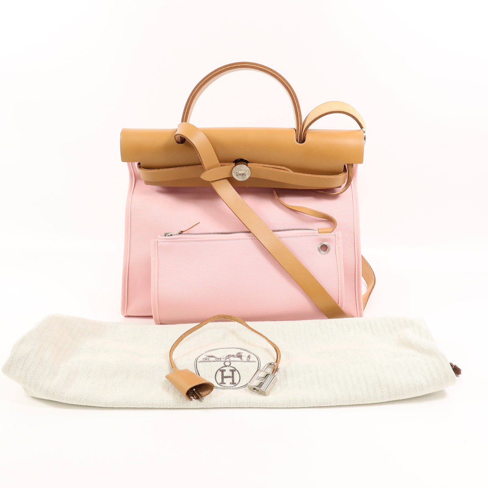 HERMES 帆布Herbag PM手挽肩背兩用袋Rose Sakura