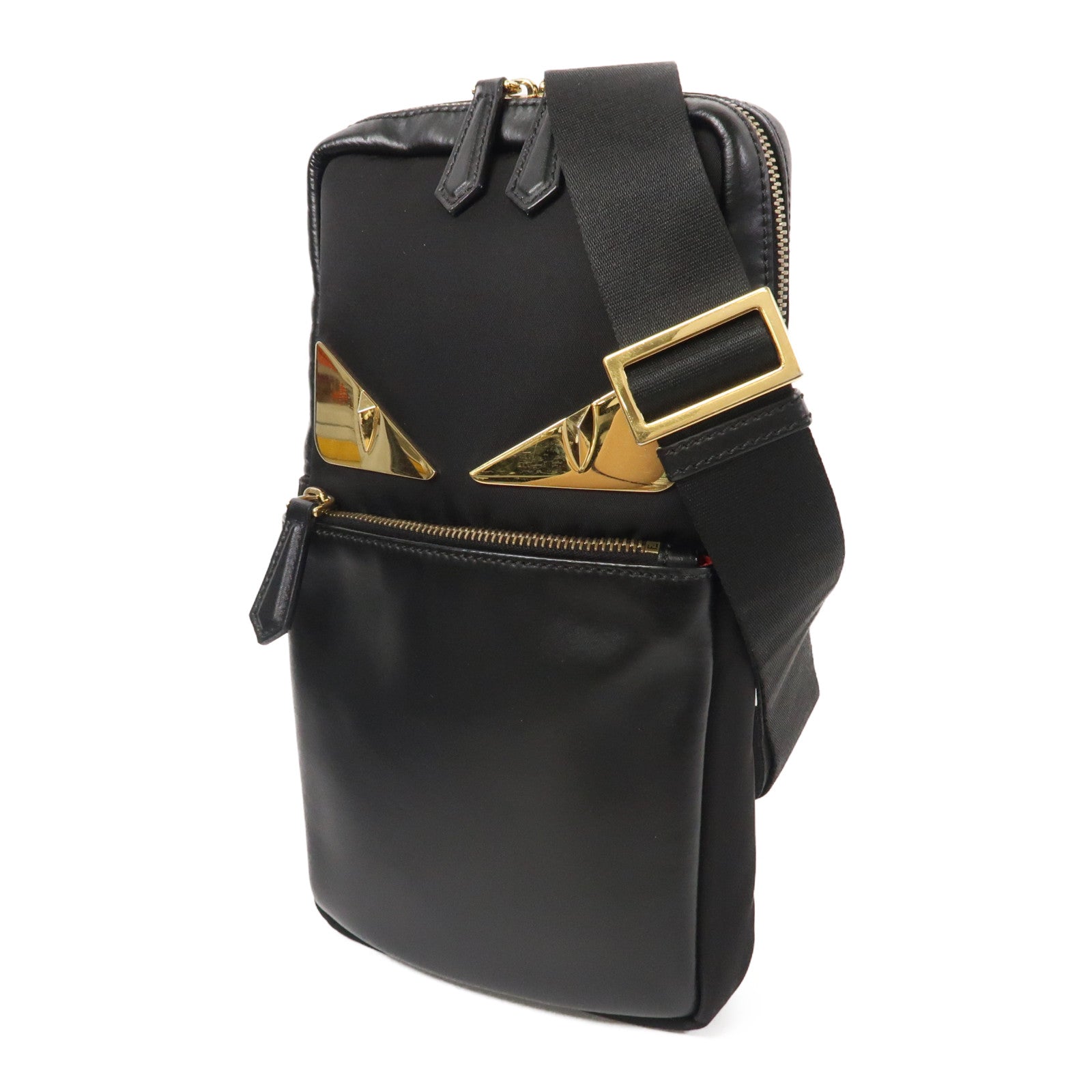 FENDI 牛皮皮革Monster Baggy Body Bag金扣腰包黑色