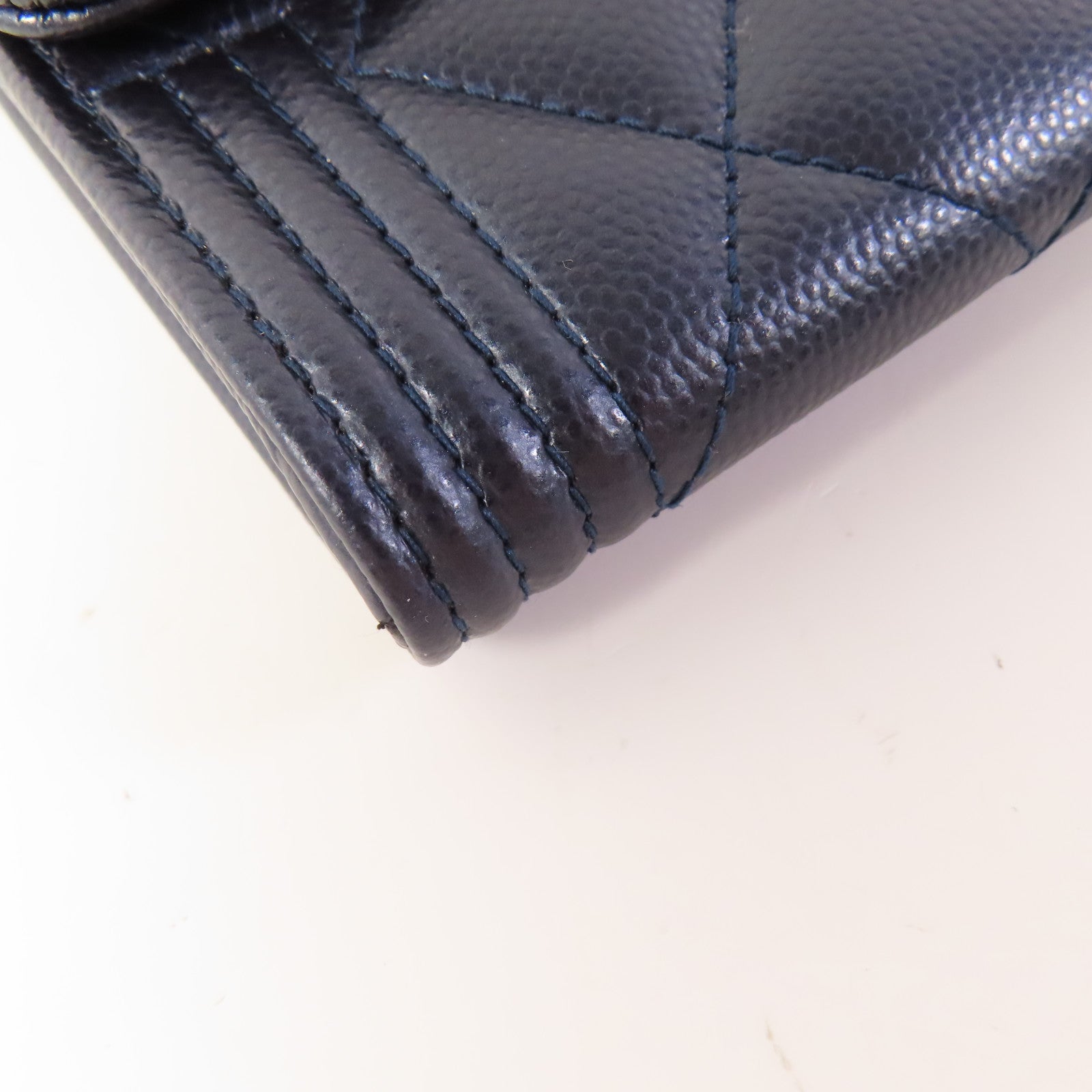 CHANEL Blue Boy Long Wallet Caviar Leather Blue