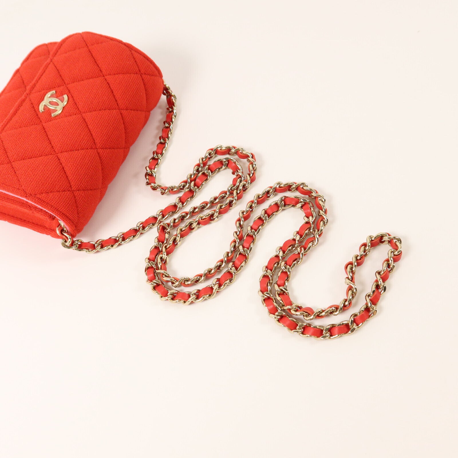 CHANEL 棉質Mini Flap Clutch With Chain金扣鏈帶肩背袋
