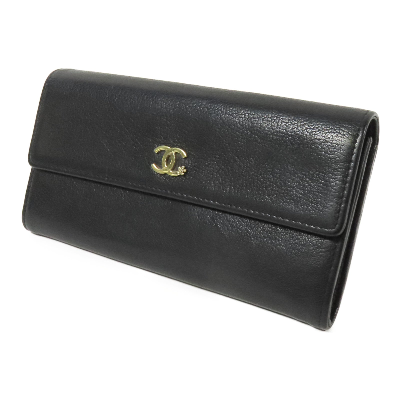 CHANEL 牛皮皮革Long Wallet金扣長錢包