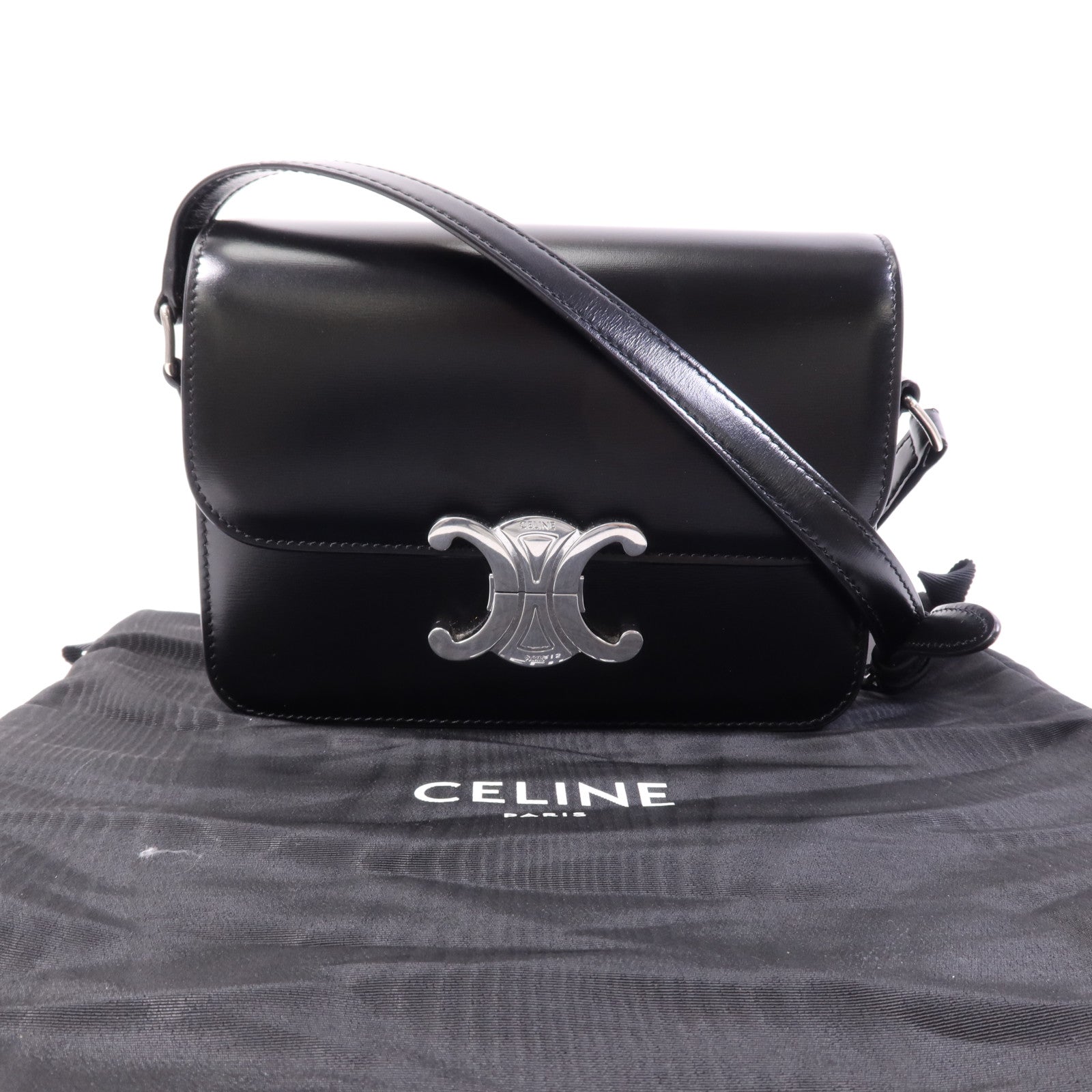 CELINE 牛皮皮革Teen Troimphe銀扣肩背袋