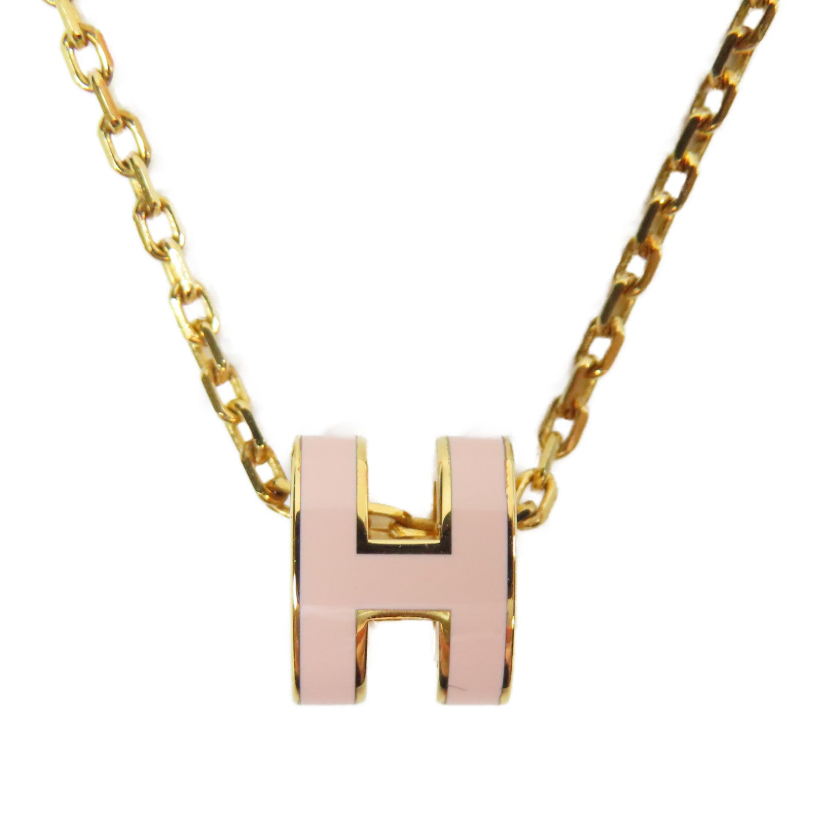 HERMES 金屬Pop H Necklace項鍊粉紅色/金色