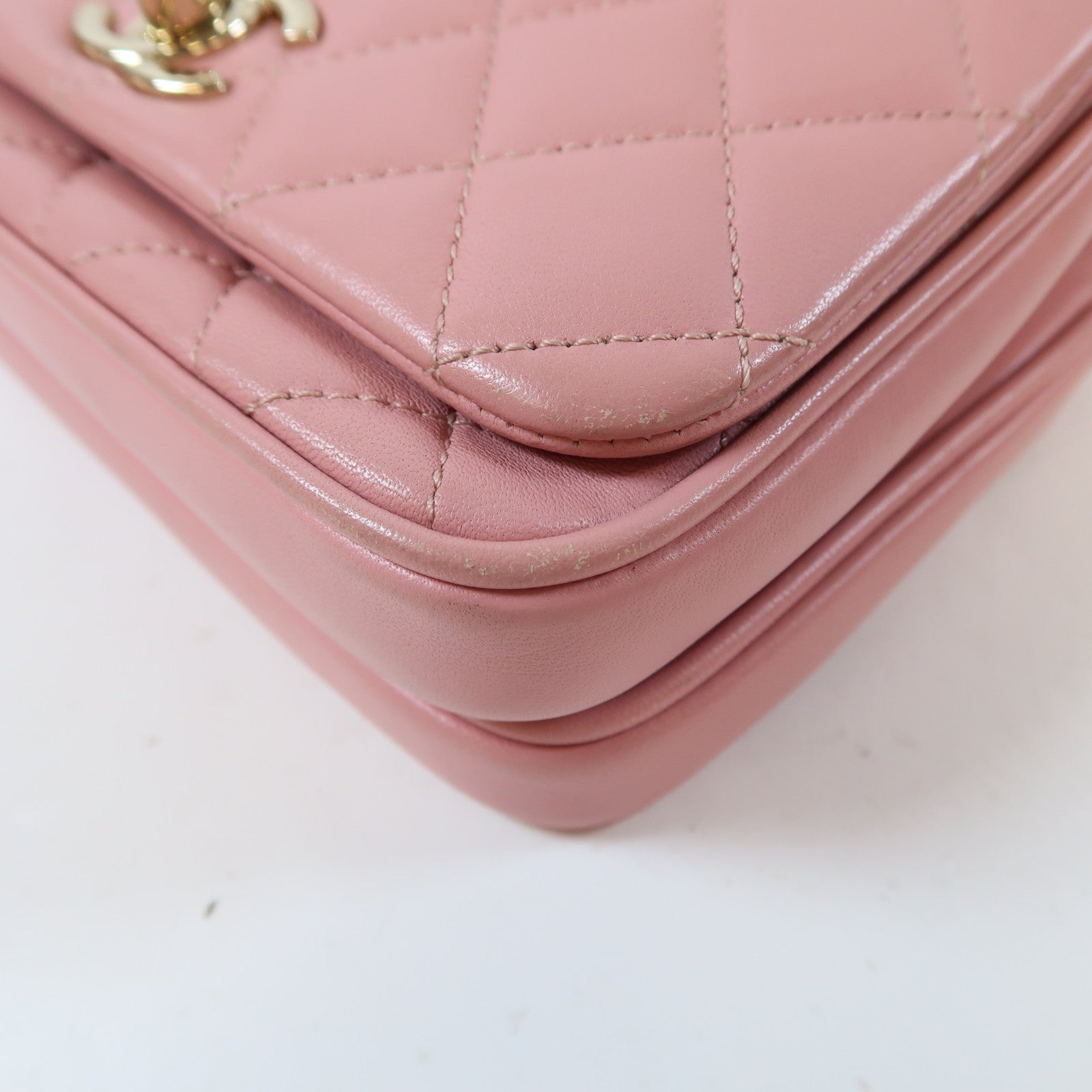 CHANEL 菱格羊皮皮革Mini Flap Bag金扣手挽肩背兩用袋粉紅色