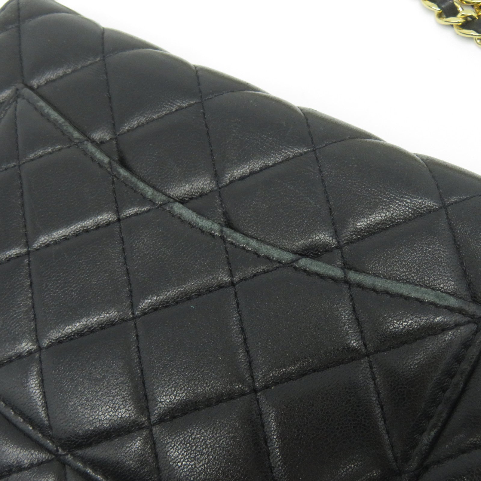 CHANEL 菱格羊皮皮革Chain Shoulder Bag金扣肩背袋黑色