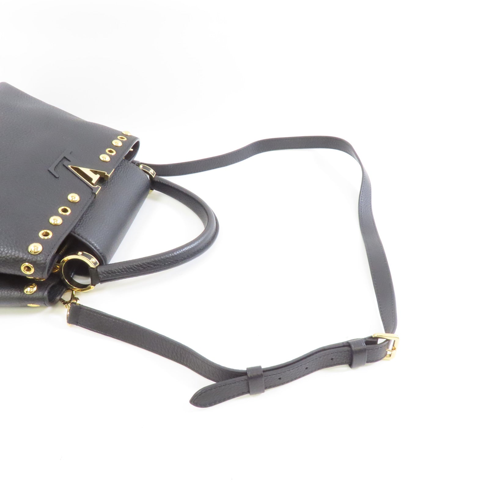 LOUIS VUITTON 牛皮皮革Capucines MM金扣手挽肩背兩用袋黑色