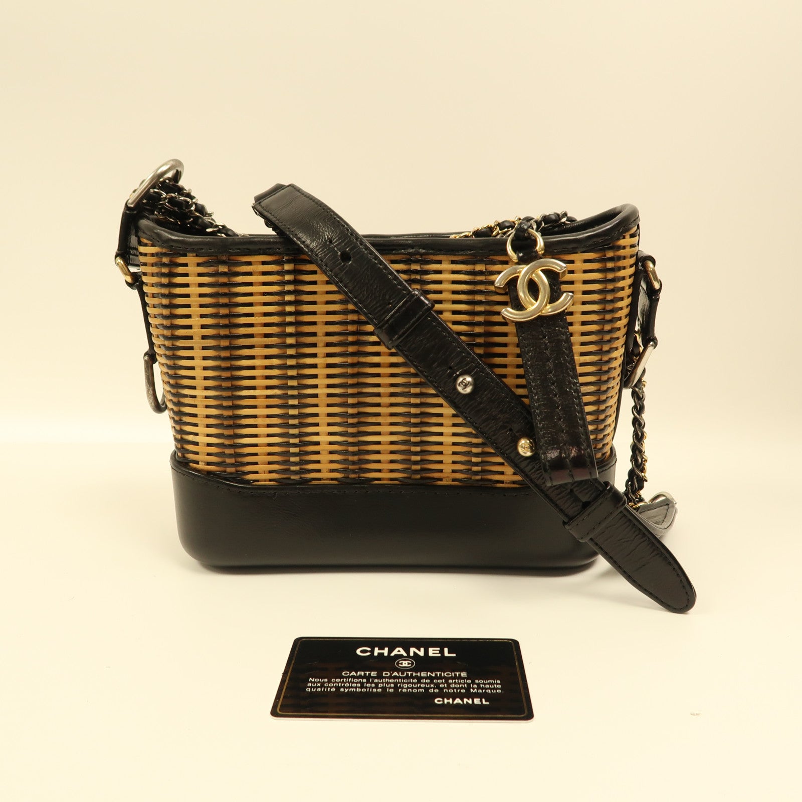 CHANEL CC Gabrielle Small Shoulder Bag Rattan Black/Brown