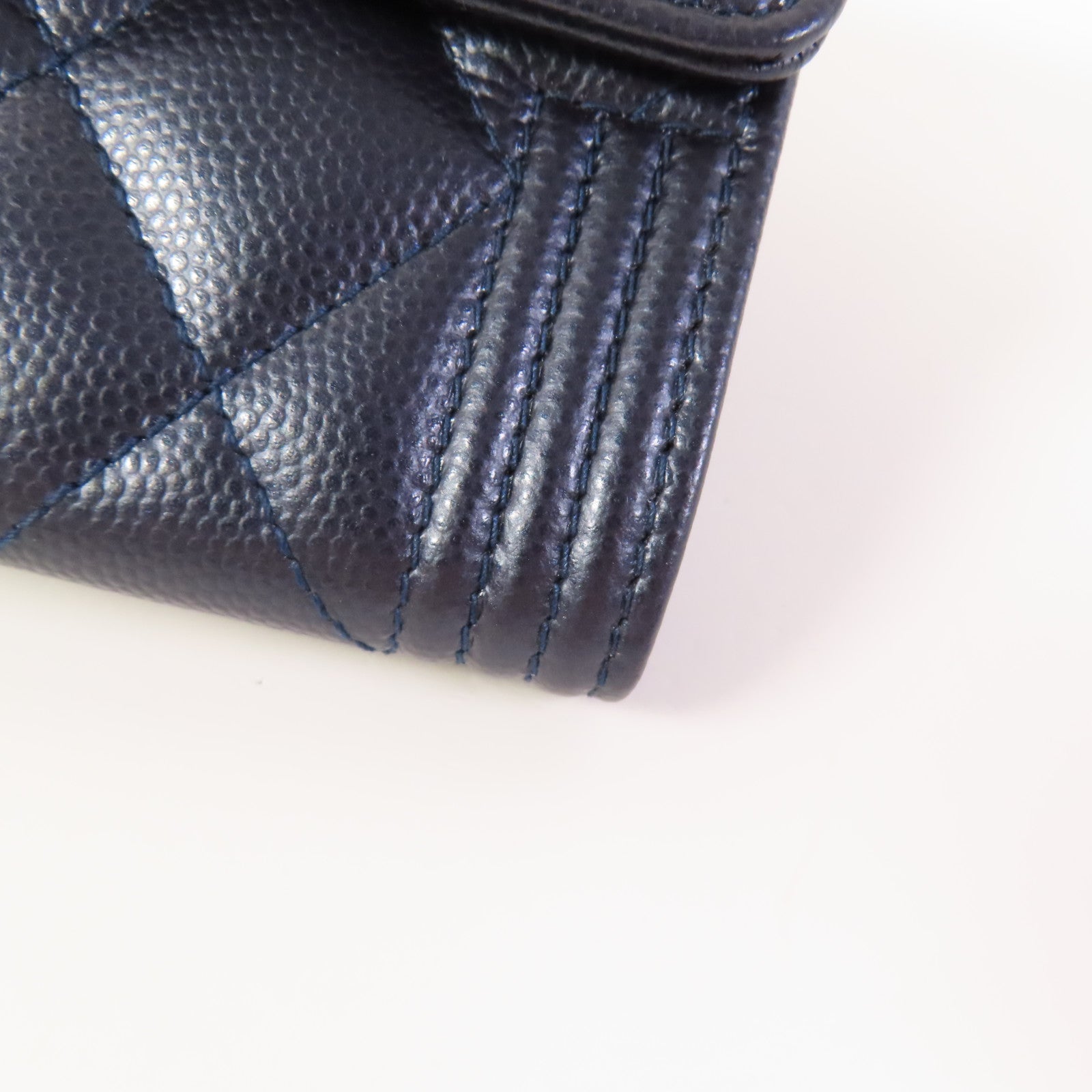 CHANEL Blue Boy Long Wallet Caviar Leather Blue