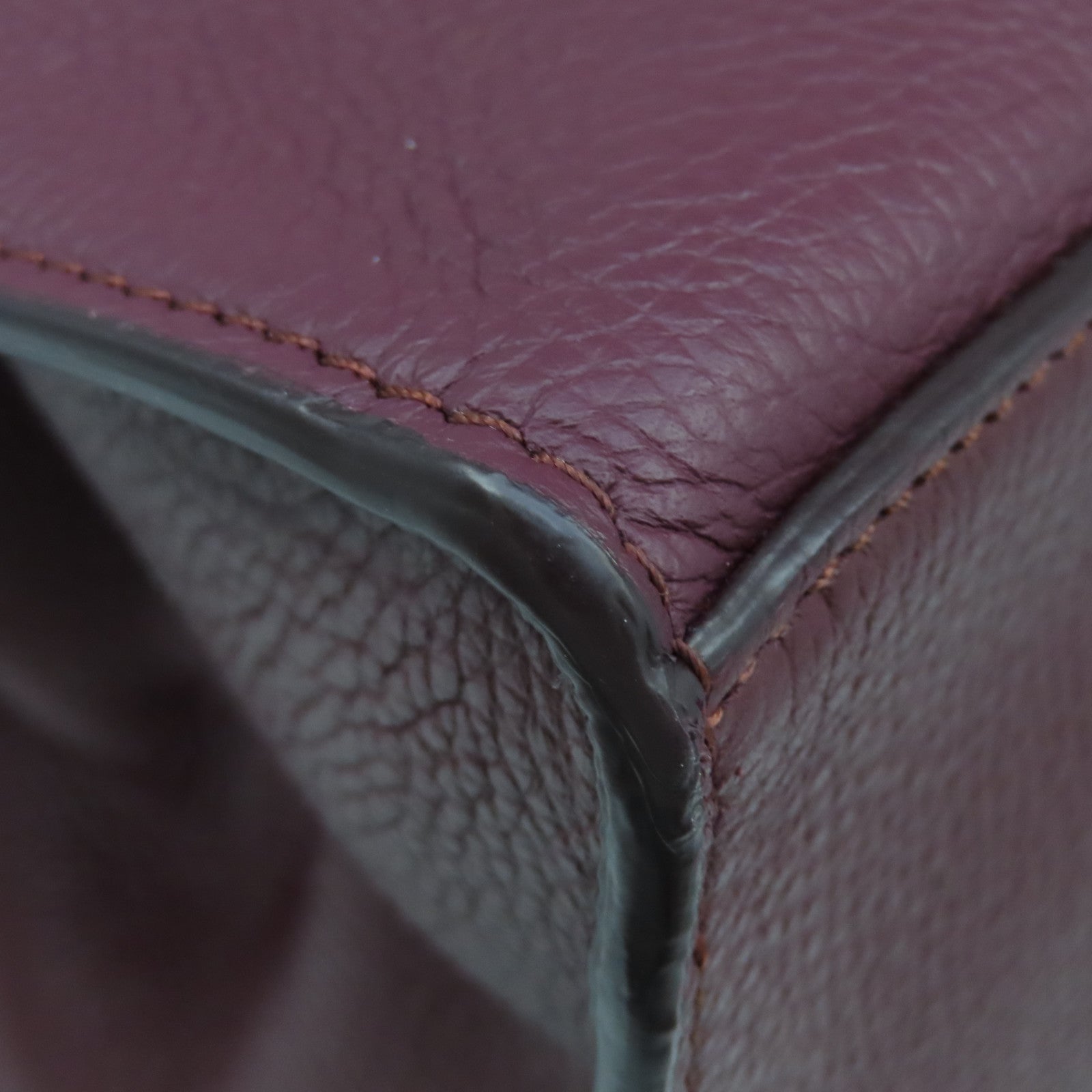 CELINE 【清倉大減價】牛皮皮革2 Way Shoulder銀扣手挽肩背兩用袋酒紅色