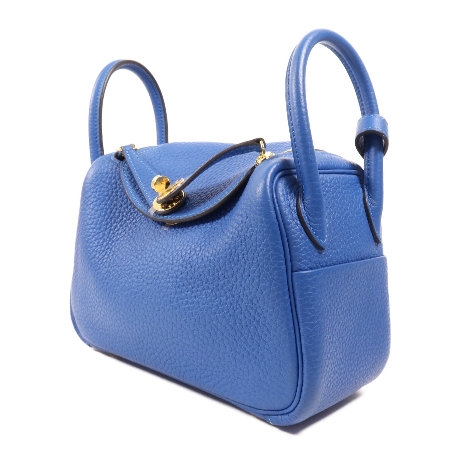 HERMES Clemence皮革Mini Lindy金扣手挽肩背兩用袋Bleu France