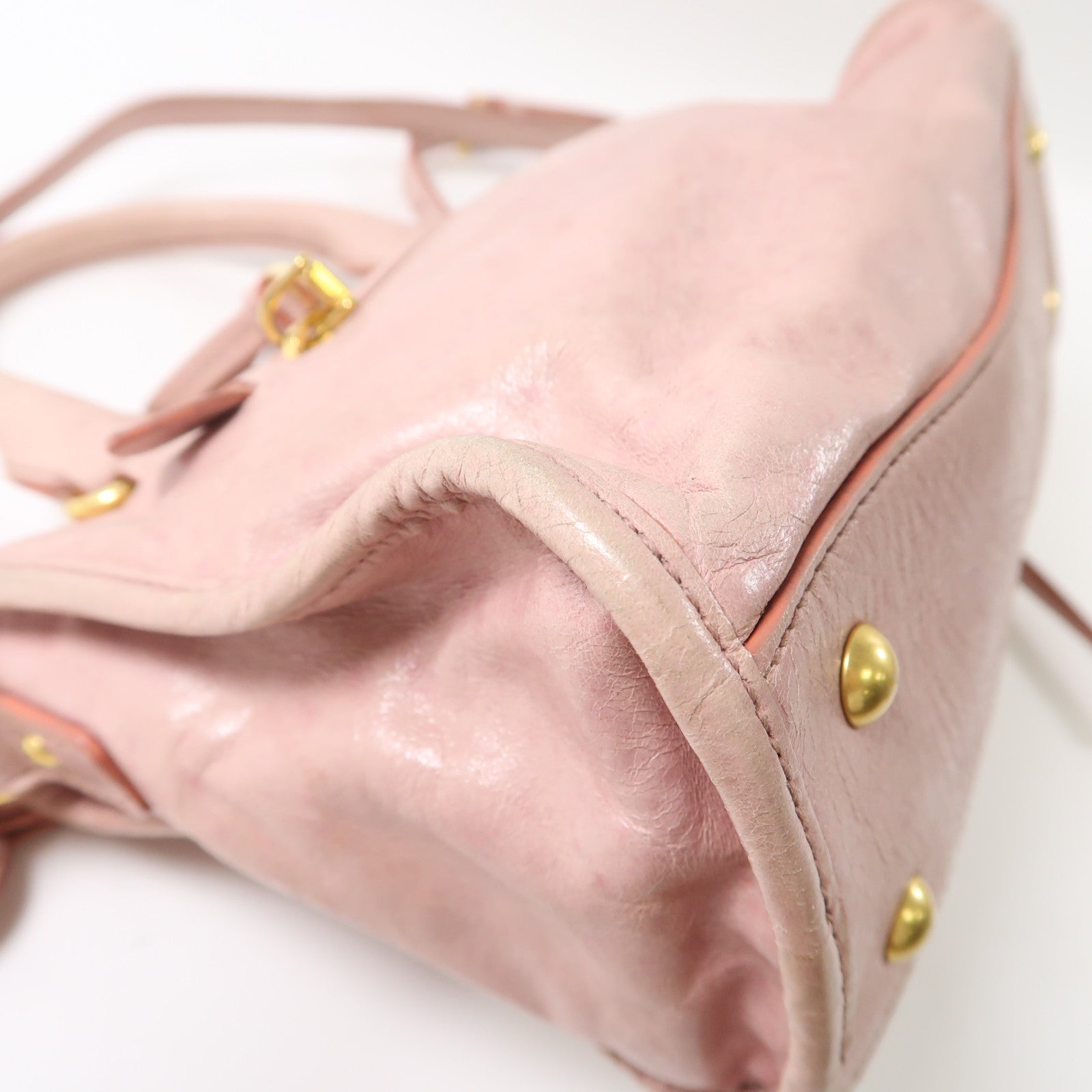 Miu Miu 牛皮皮革2 Way Shoulder金扣手挽肩背兩用袋粉紅色