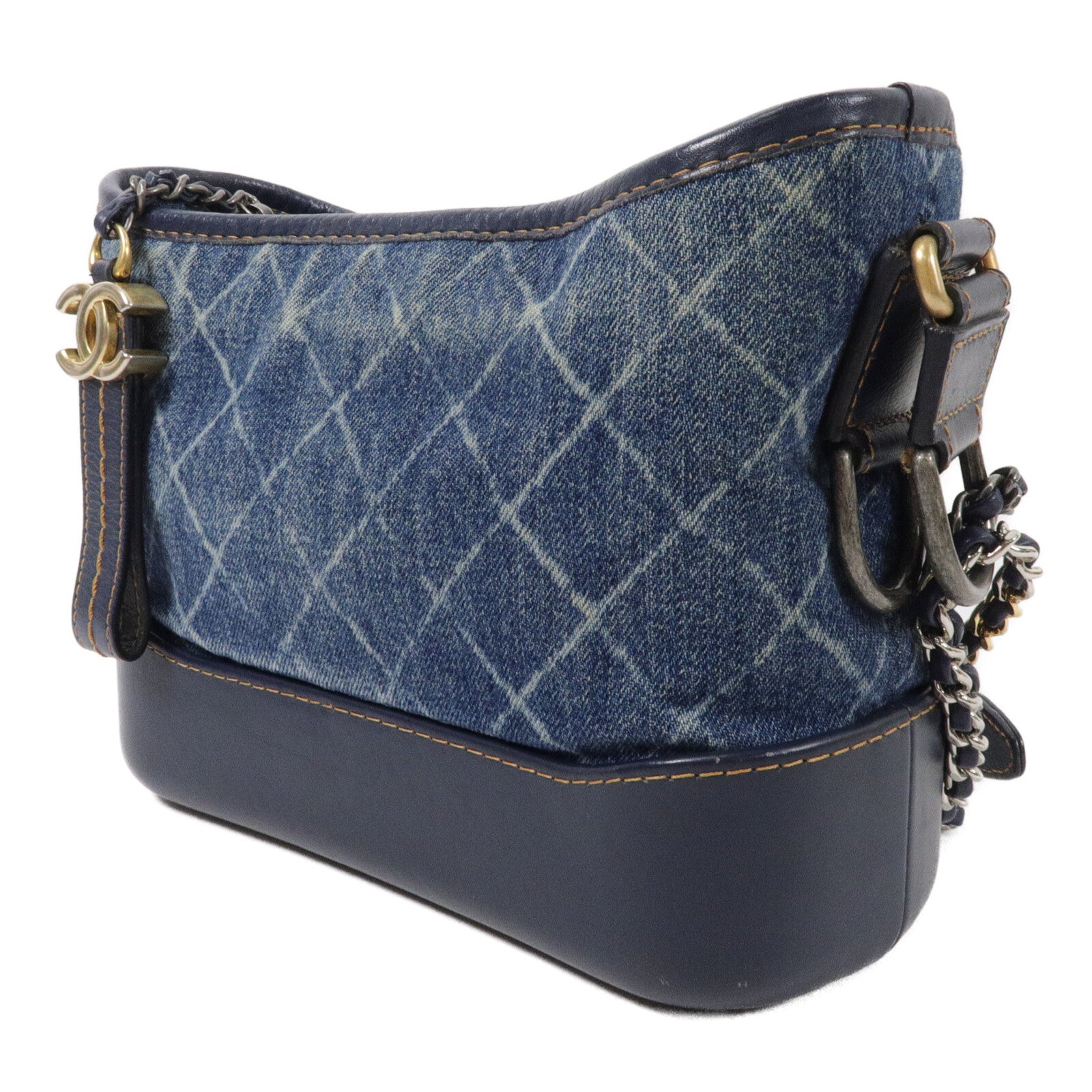 CHANEL 牛仔布Gabrielle Hobo鏈帶肩背袋