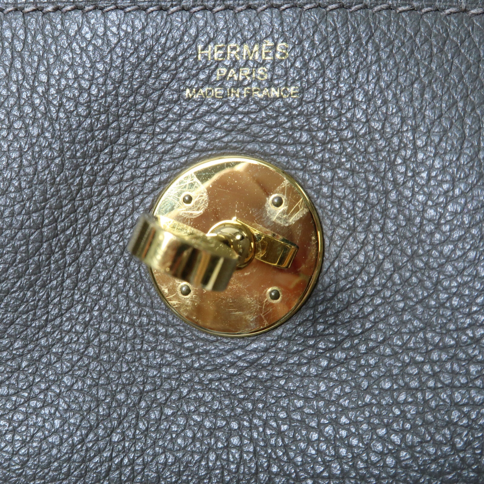 HERMES Evercolor皮革Lindy 26金扣手挽肩背兩用袋Etain