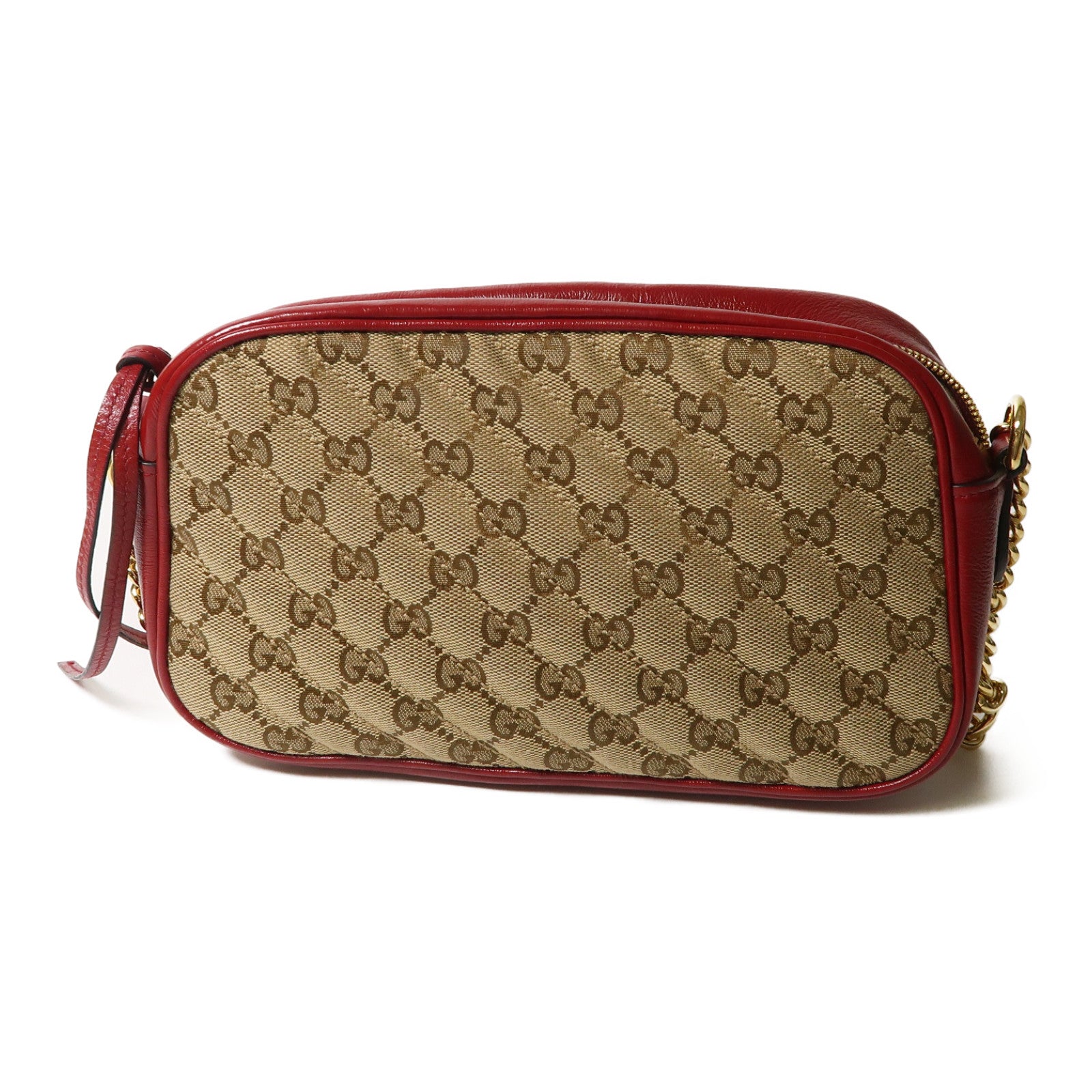 GUCCI 帆布/牛皮皮革Shoulder Bag金扣肩背袋啡色/紅色