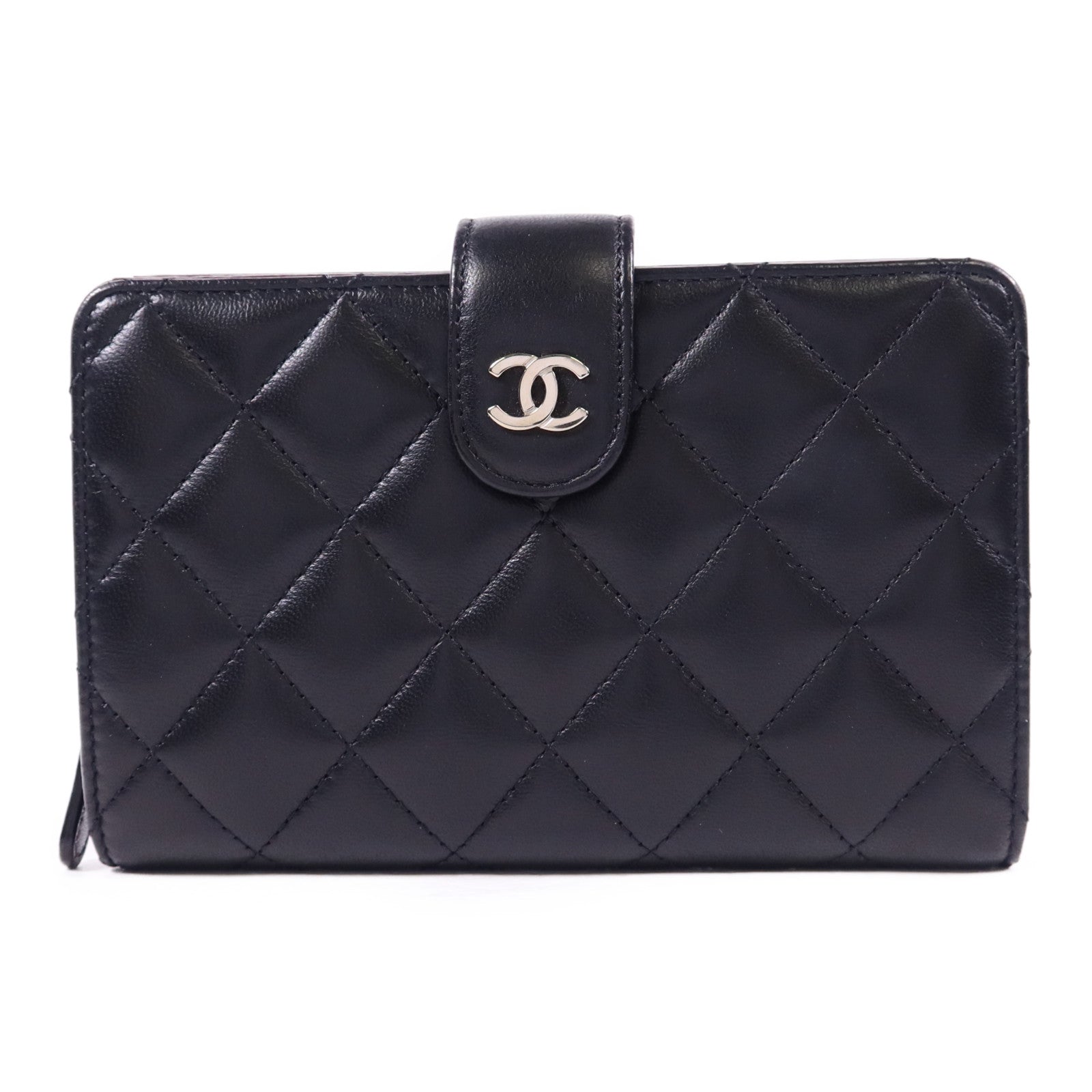 CHANEL 羊皮皮革Bifold Wallet銀扣錢包
