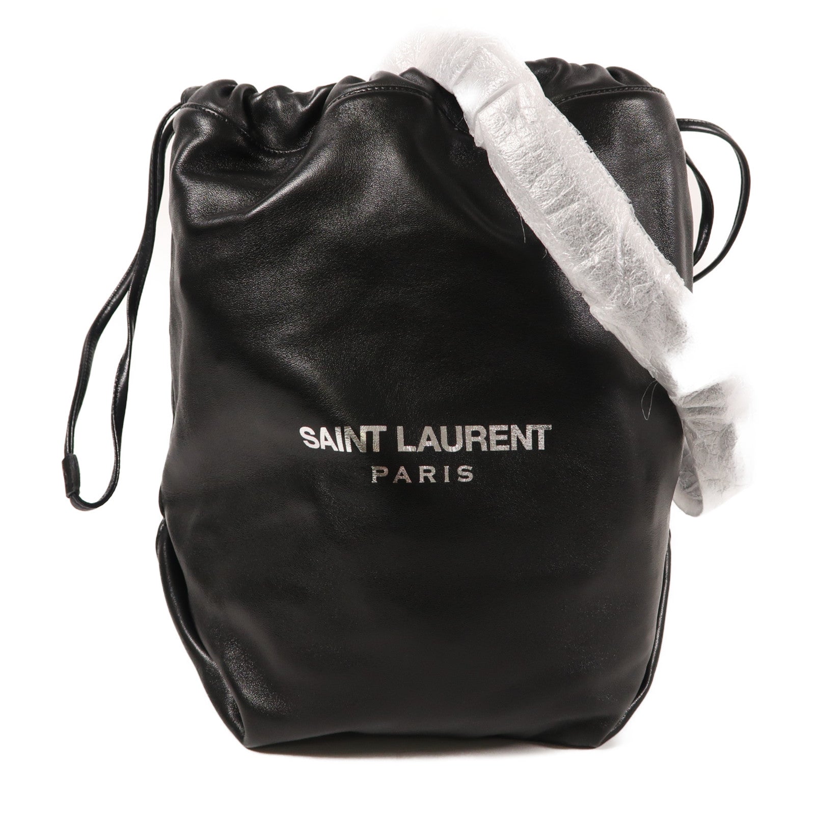 SAINT LAURENT 羊皮皮革Bucket Bag銀扣肩背袋