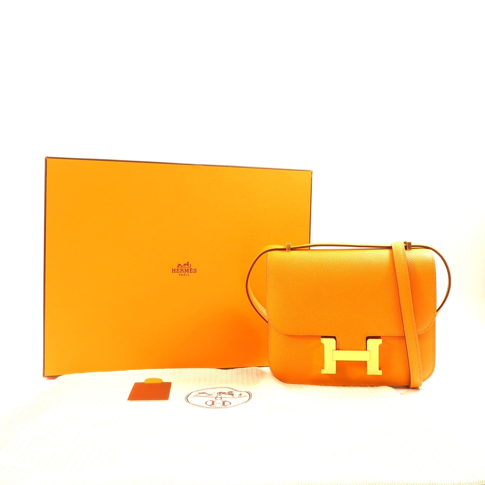 HERMES Epsom皮革Constance Mini金扣肩背袋Orange