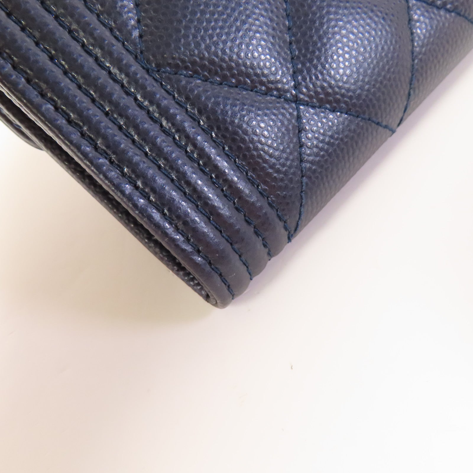 CHANEL Blue Boy Long Wallet Caviar Leather Blue