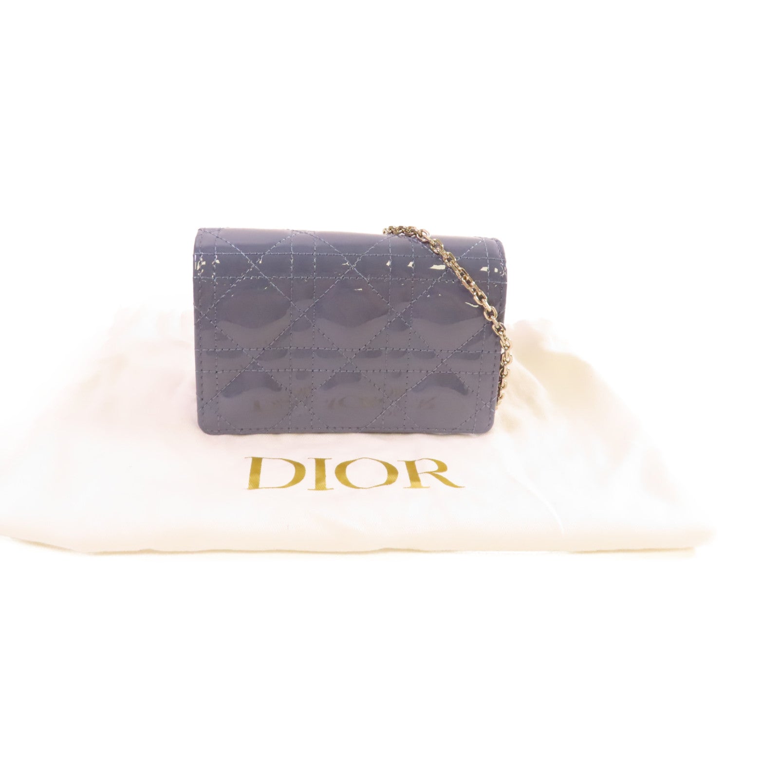 Dior 【激減優惠】漆皮皮革Chain Shoulder Bag銀扣鏈帶肩背袋灰藍色