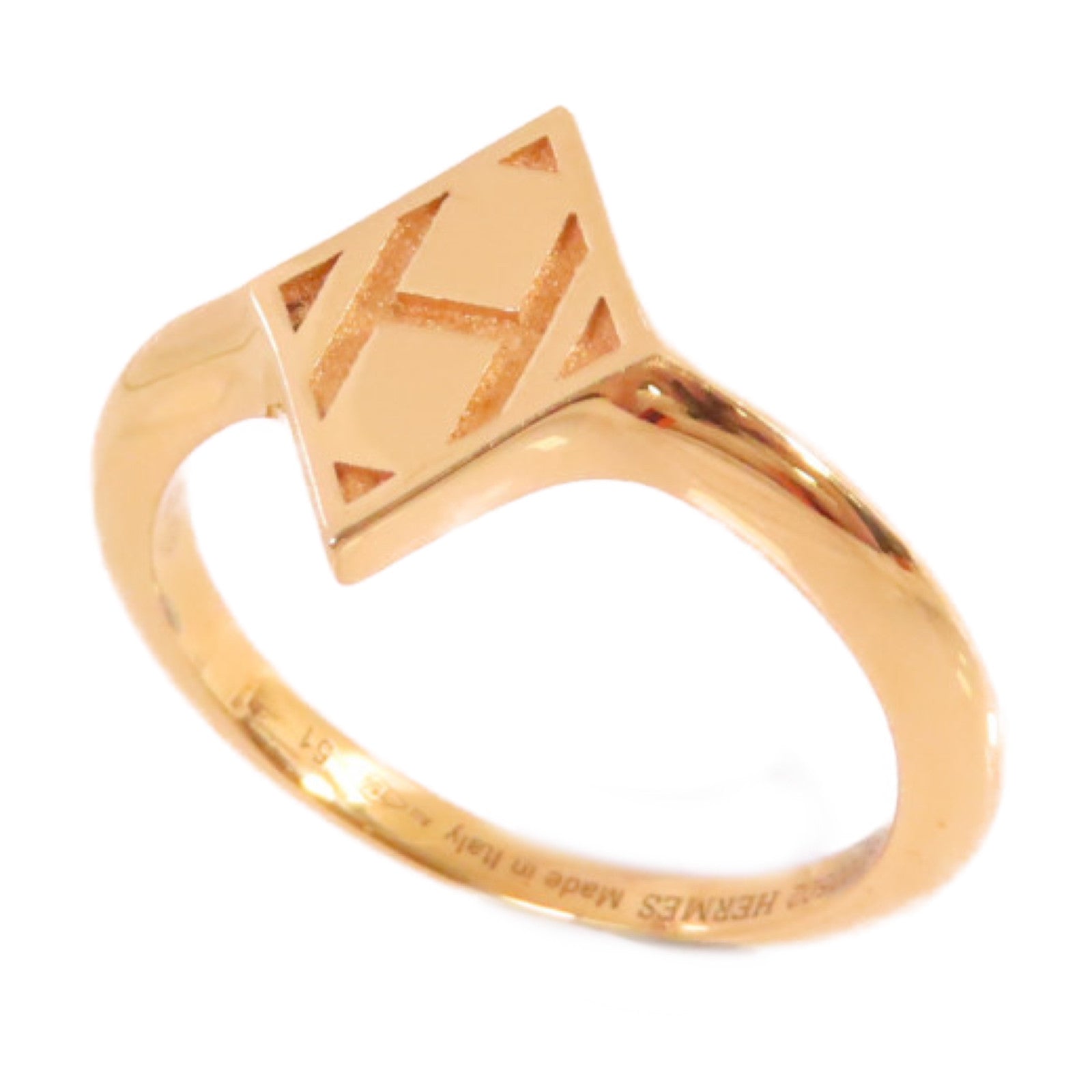 HERMES 18K黃金Gambade H Ring戒指#51/US#5.5