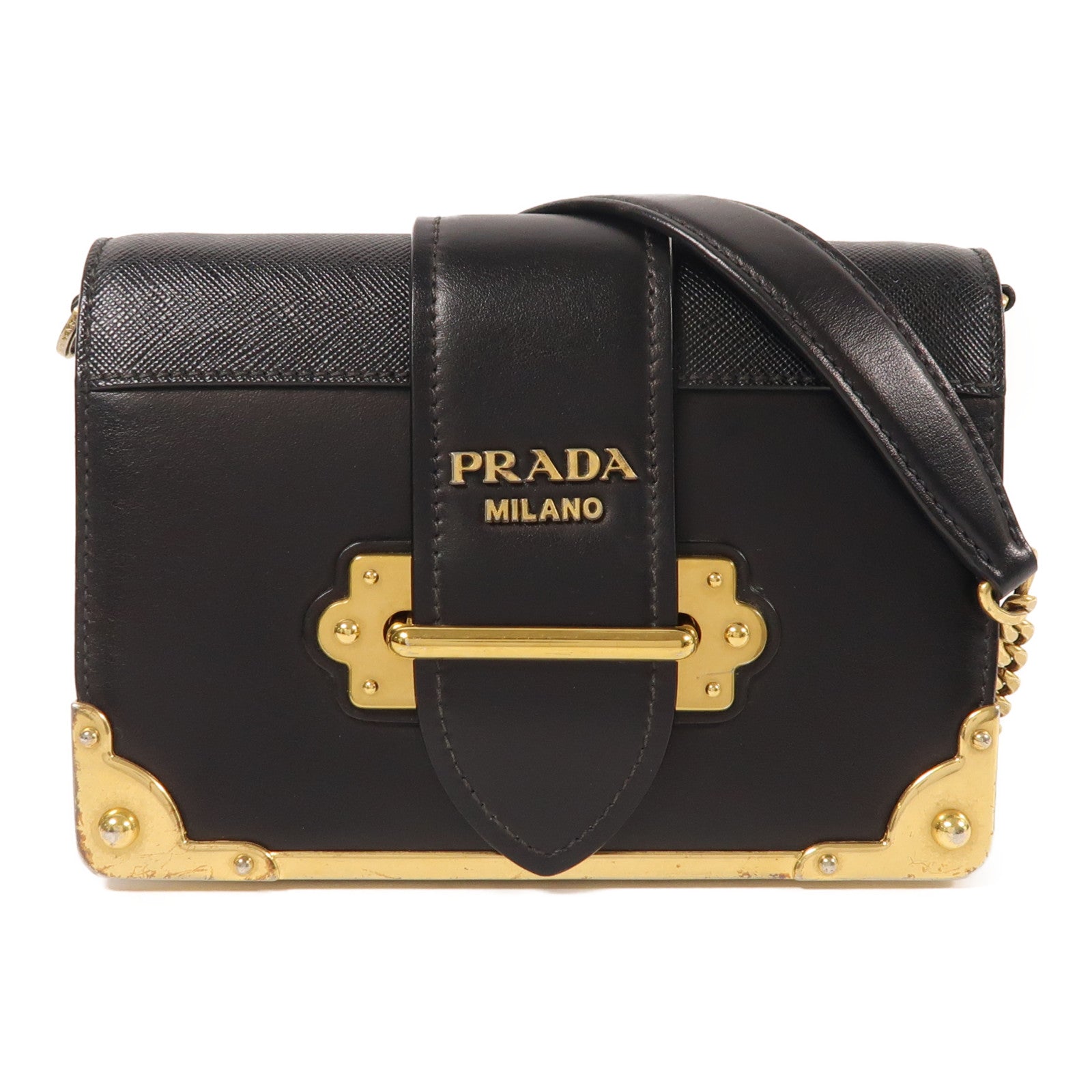 PRADA GHW Shoulder Bag 1BH018 Calfskin Leather Black
