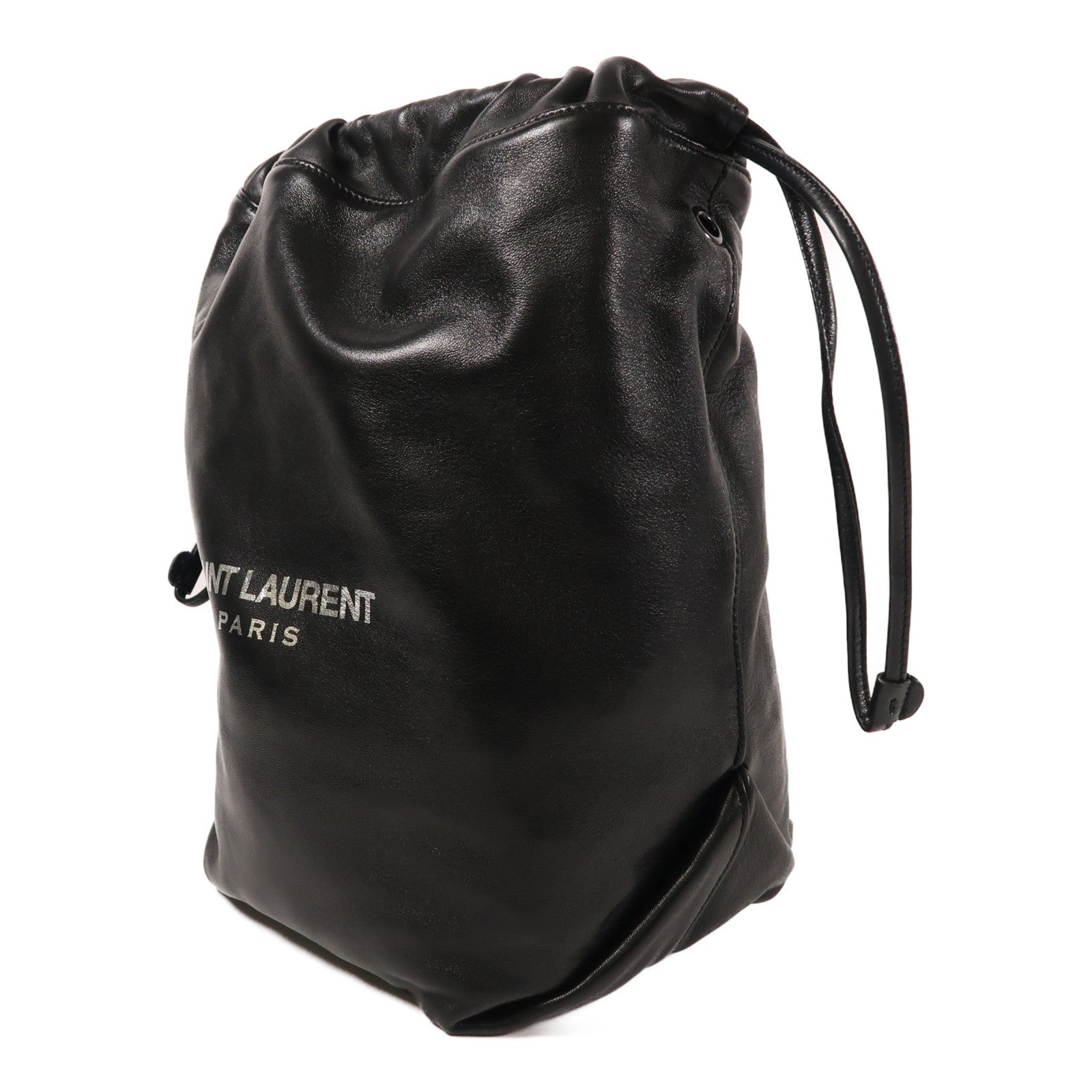 SAINT LAURENT 羊皮皮革Bucket Bag銀扣肩背袋