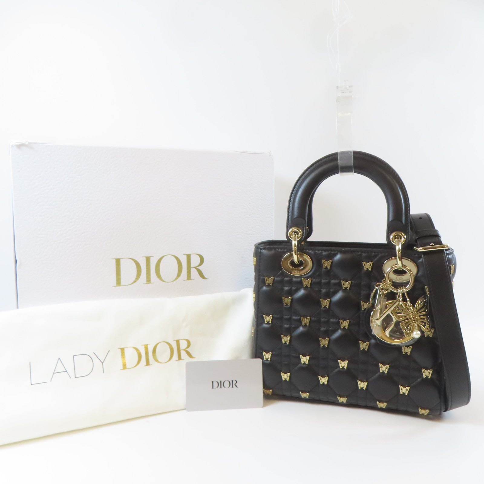 Dior 羊皮皮革Lady Dior金扣手挽肩背兩用袋黑色