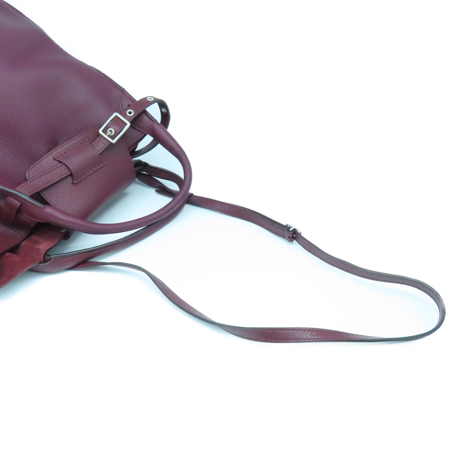 CELINE 【清倉大減價】牛皮皮革2 Way Shoulder銀扣手挽肩背兩用袋酒紅色