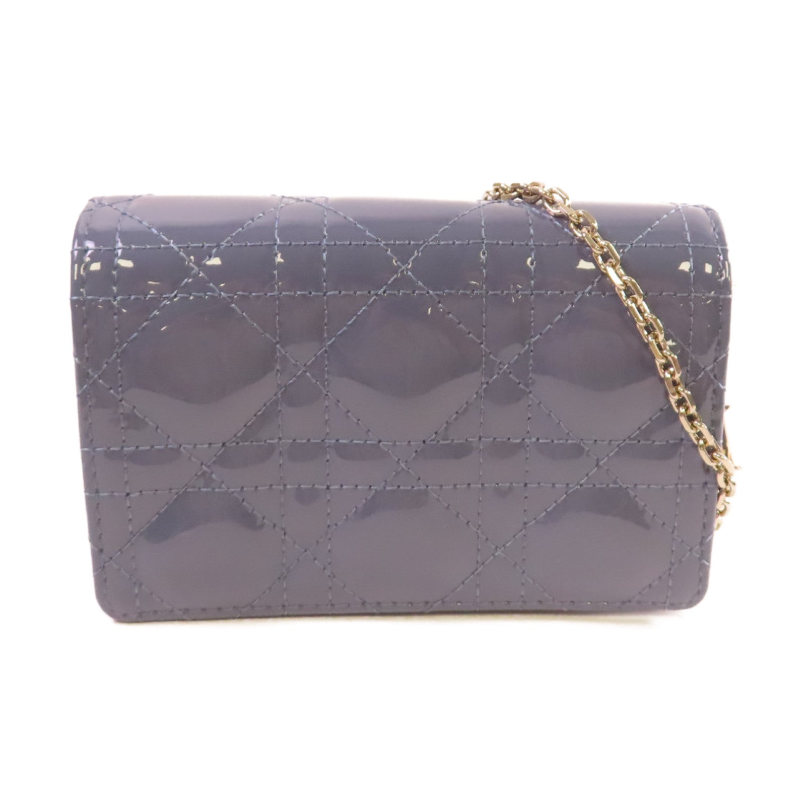 Dior 【激減優惠】漆皮皮革Chain Shoulder Bag銀扣鏈帶肩背袋灰藍色
